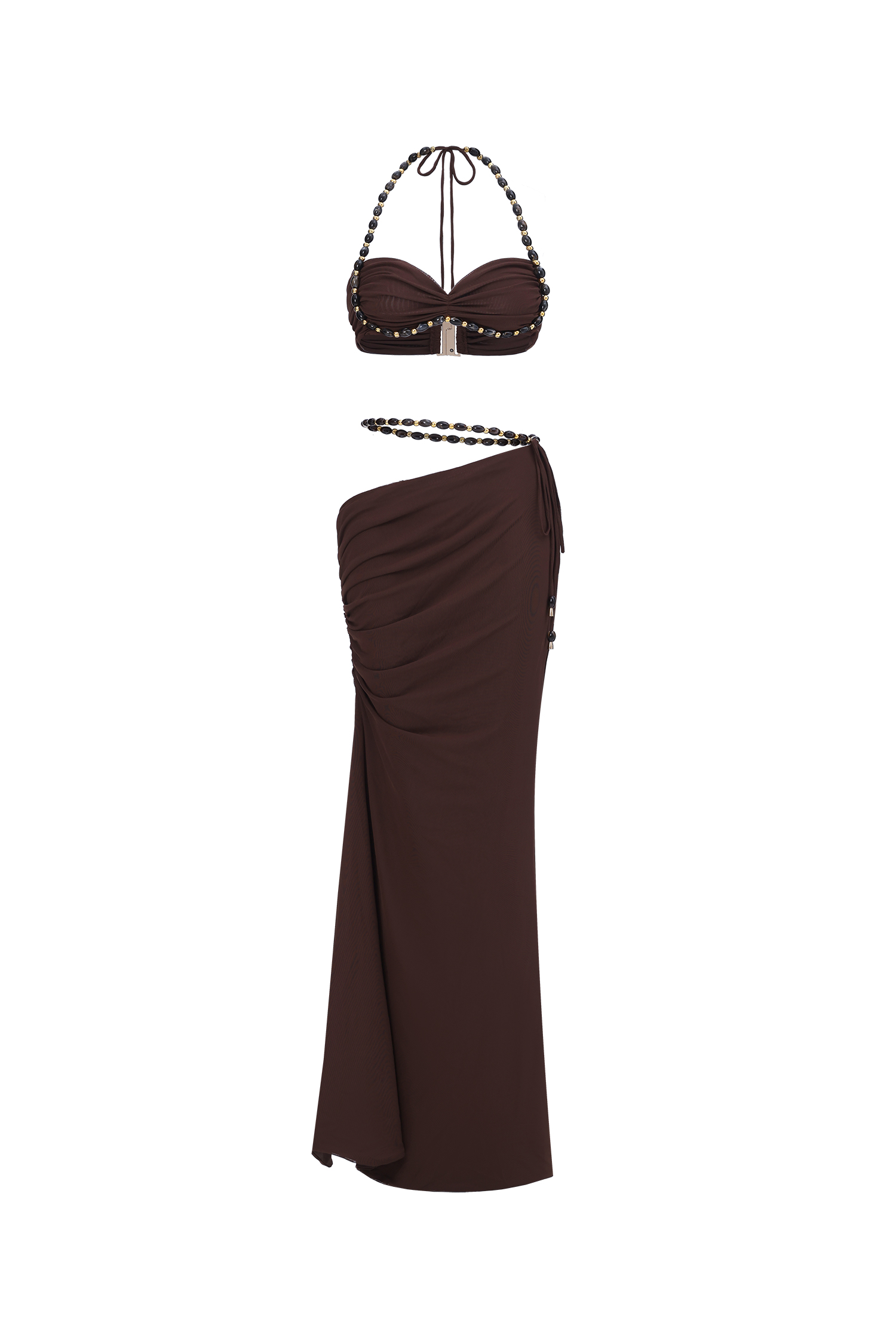 Lerla Chic Flowy Beaded Chain Top and Ruched Skirt Set