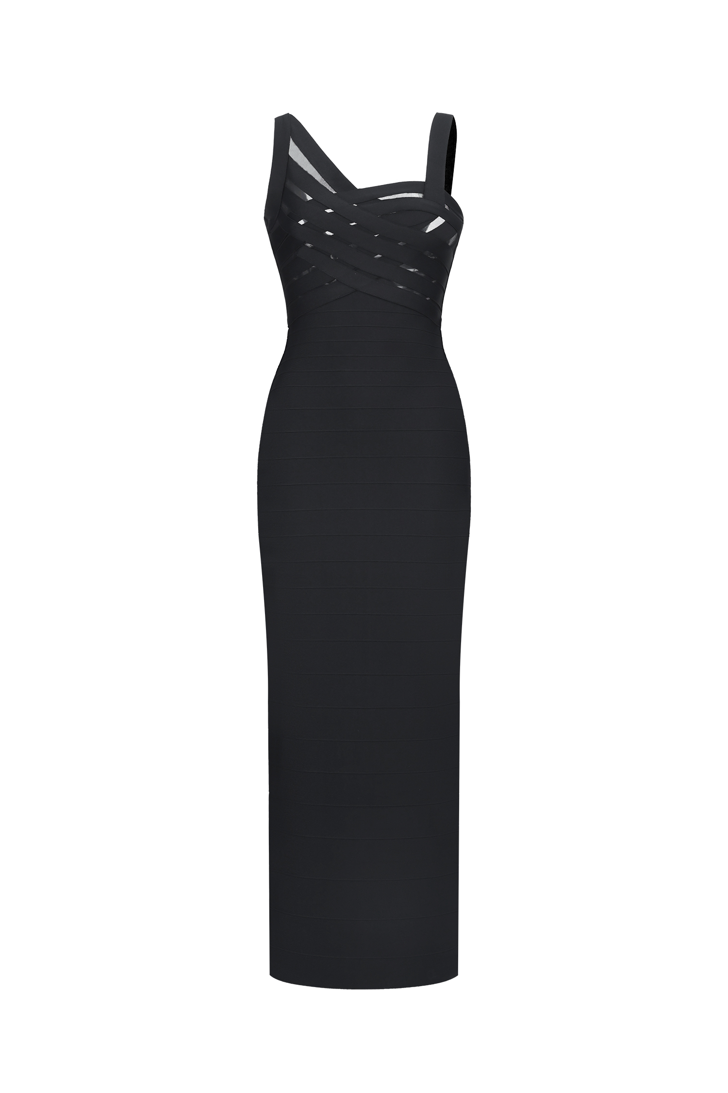 Vla Classic Contour Asymmetric Stripe Bandage Maxi Dress