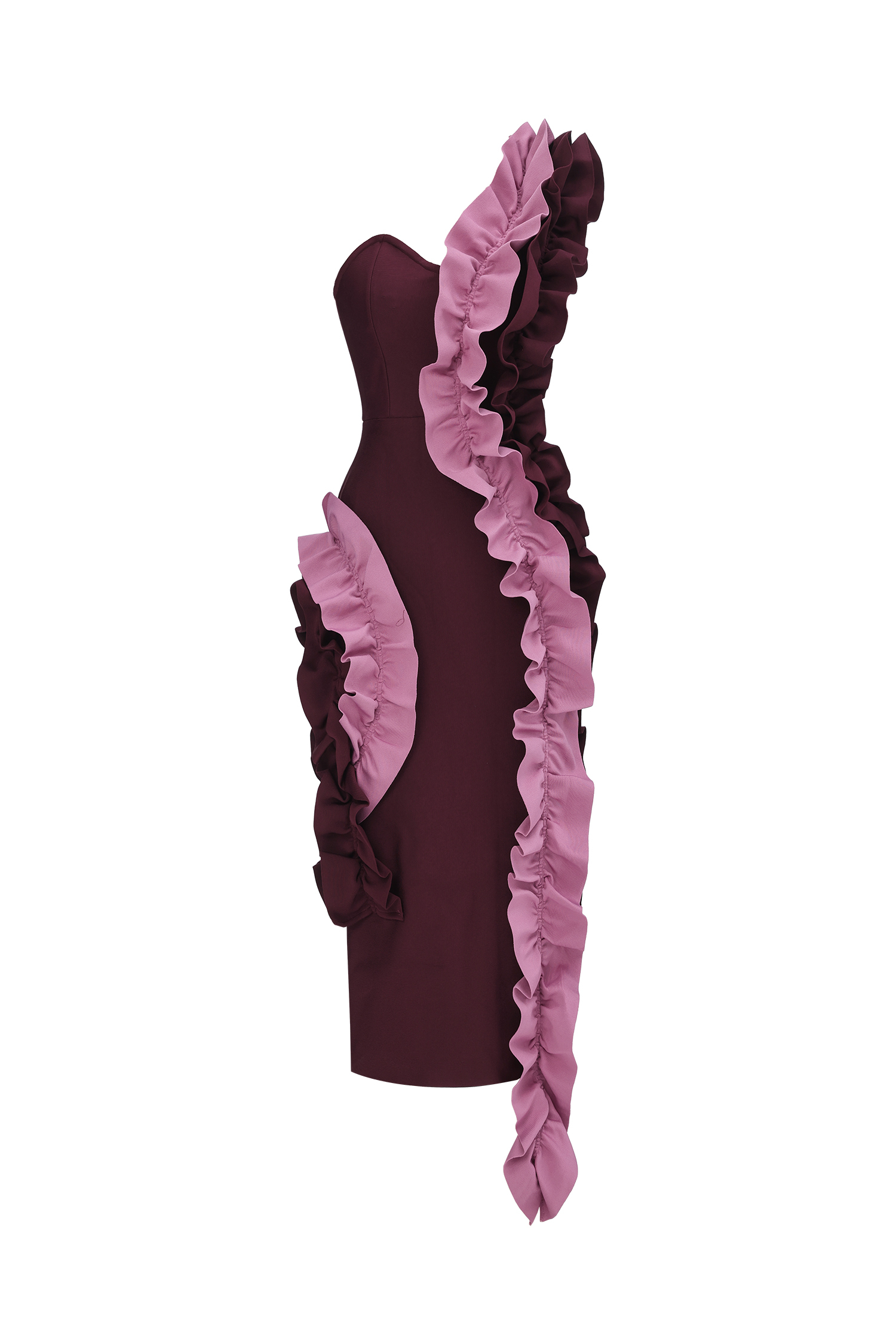 Gaia Chic Contour Strapless Ruffle Bandage Maxi Dress