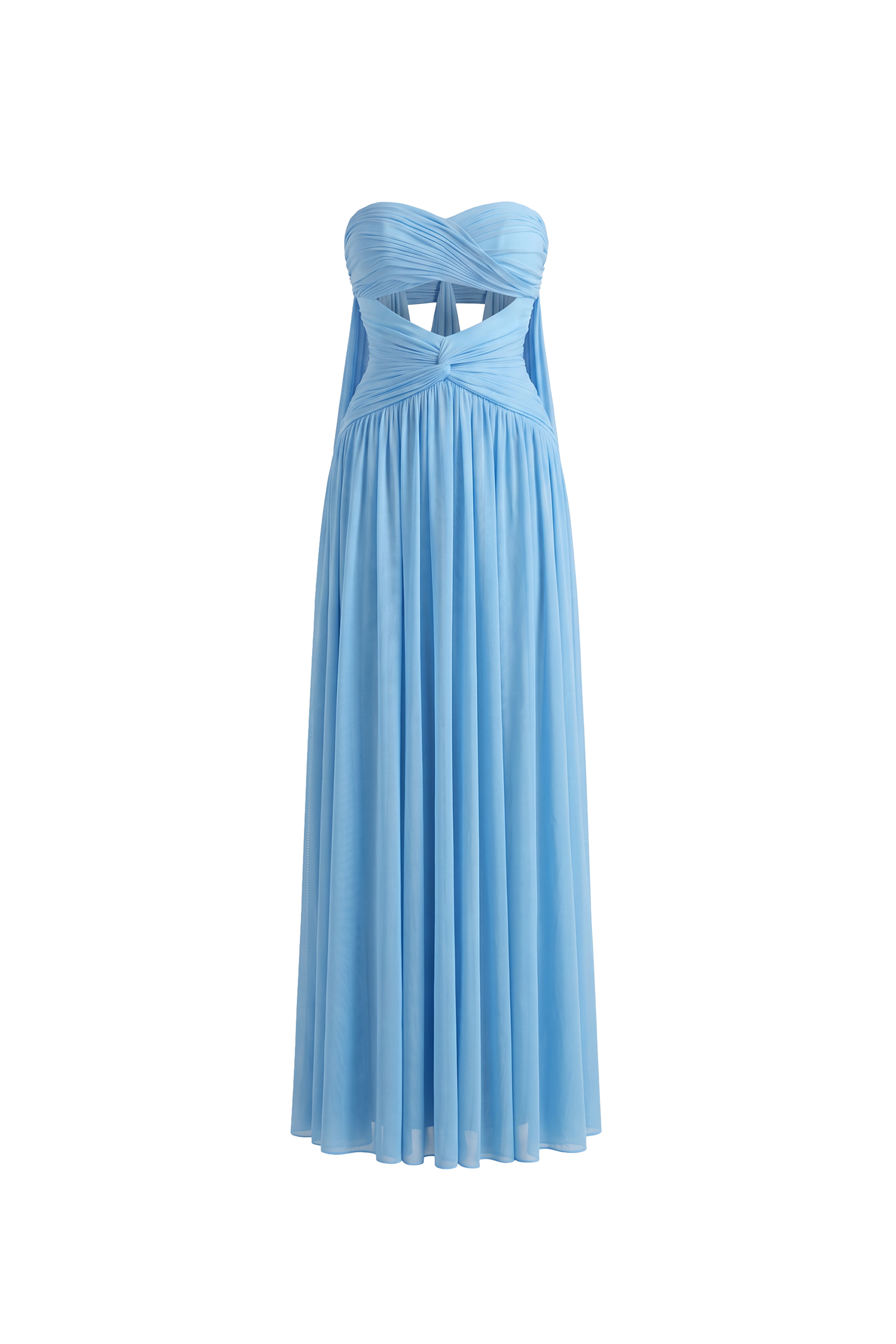 Prunella Elegant Contour Strapless Cut Out Ruched Mesh Maxi Dress