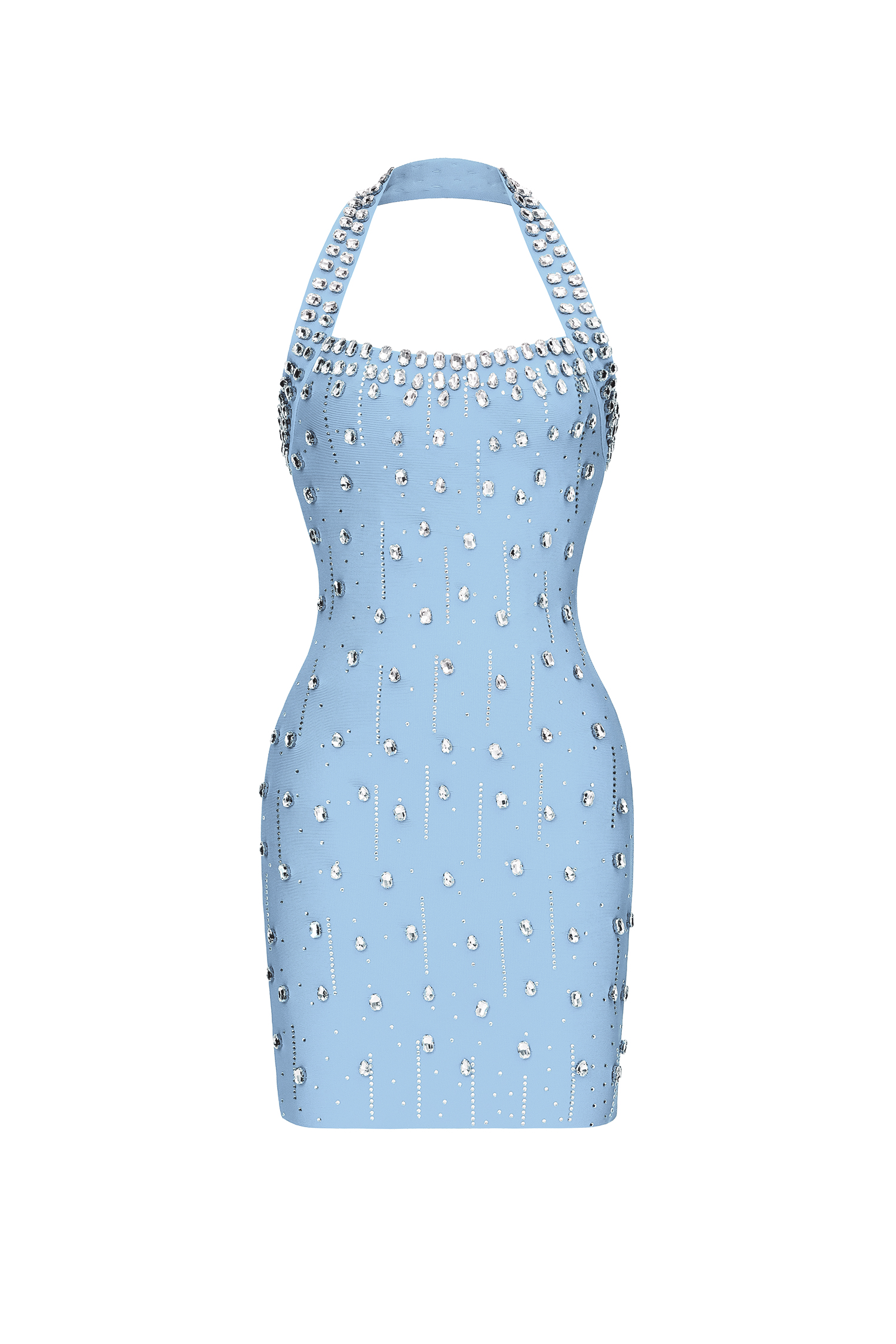 Manik Glamorous Contour Halter Rhinestone Blue Blue Bandage Mini Dress