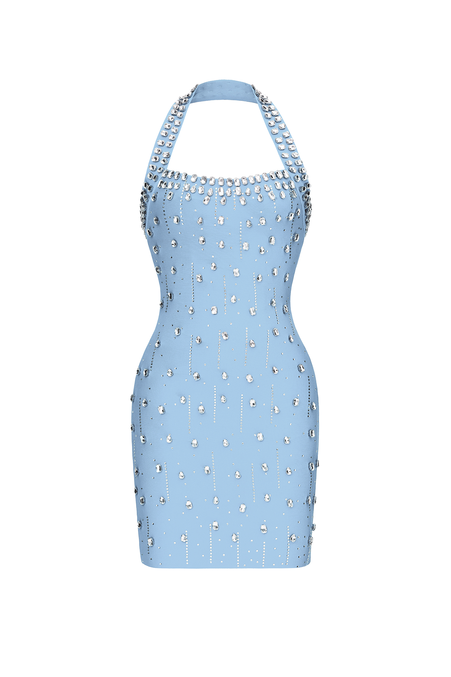 Manik Glamorous Contour Halter Rhinestone Blue Blue Bandage Mini Dress