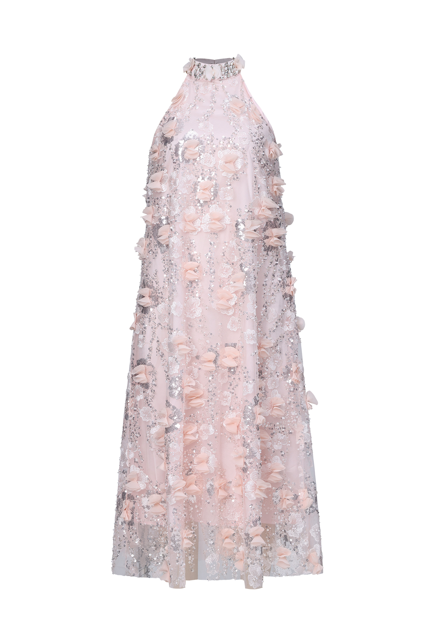 Faithe Elegant Tailored Halter Floral Sequin Maxi Dress