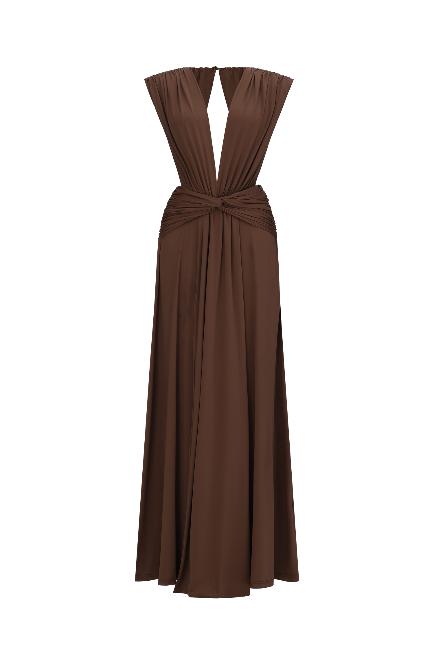 Rosi Chic Contour Sleeveless V Neck Ruched Maxi Dress