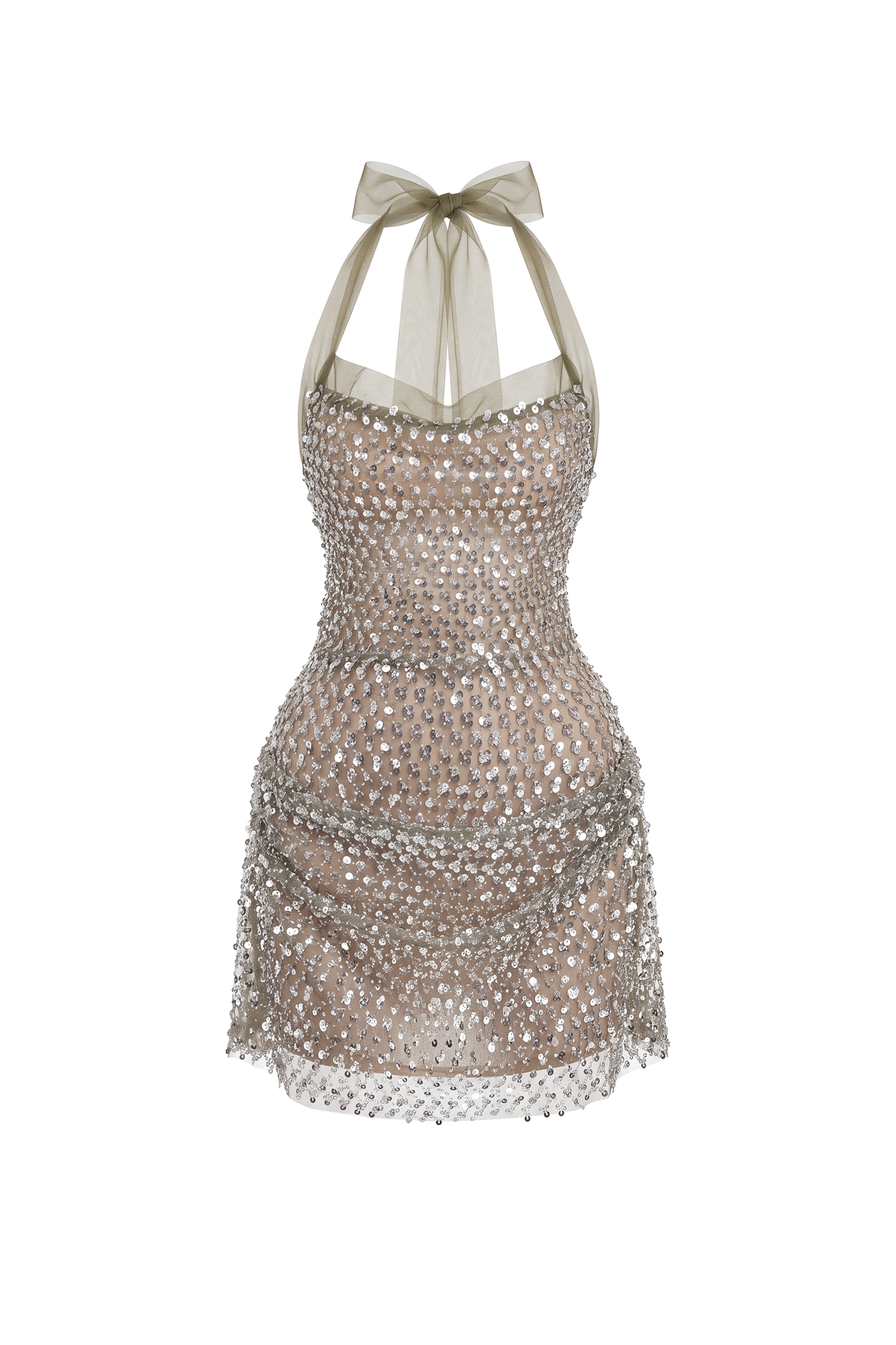 Winify Glamorous Contour Halter Sequin Sheer Mini Dress