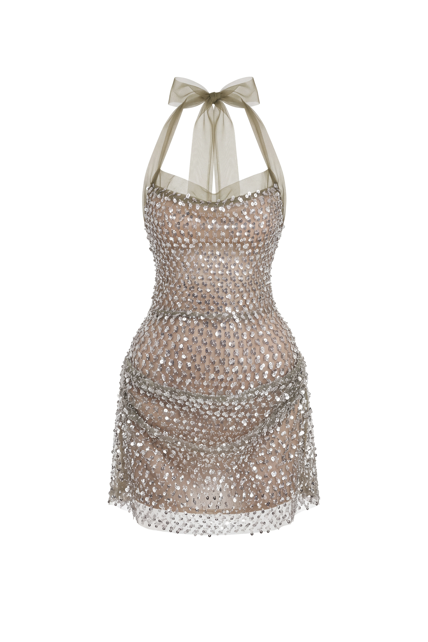 Winify Glamorous Contour Halter Sequin Sheer Mini Dress