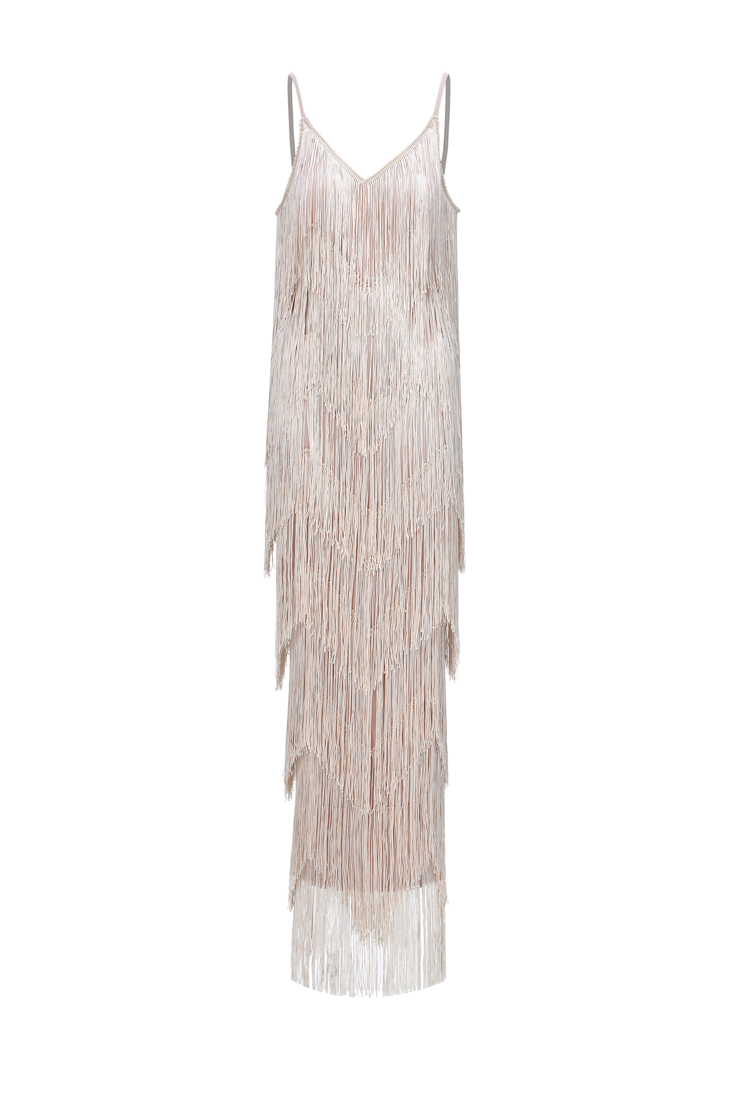 Alex Classic Contour V Neck Layered Fringe Bandage Maxi Dress
