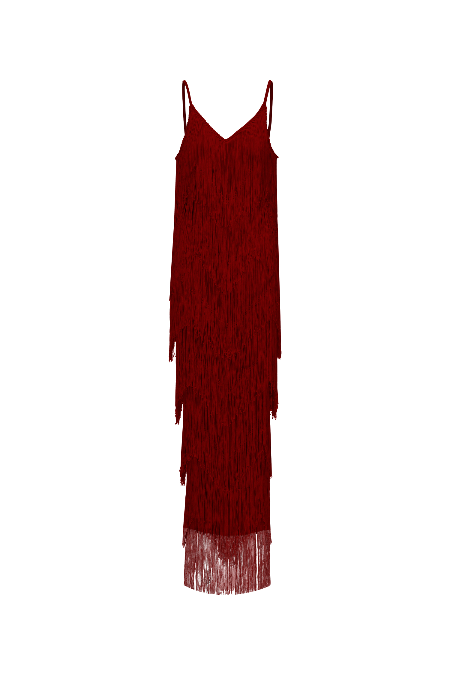Alex Classic Contour V Neck Layered Fringe Bandage Red Maxi Dress