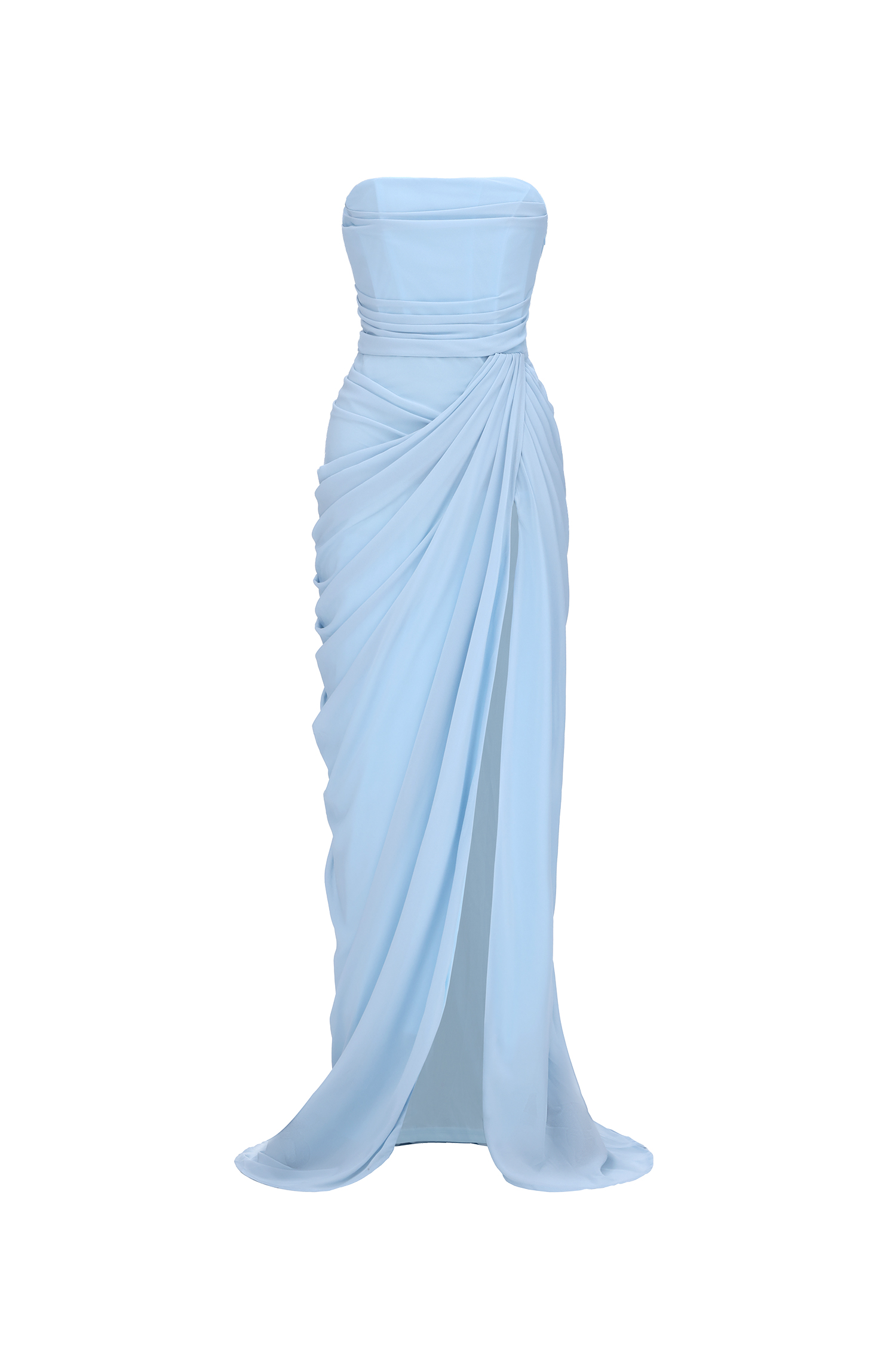 Tazeda Elegant Contour Strapless Ruched Mesh Maxi Dress