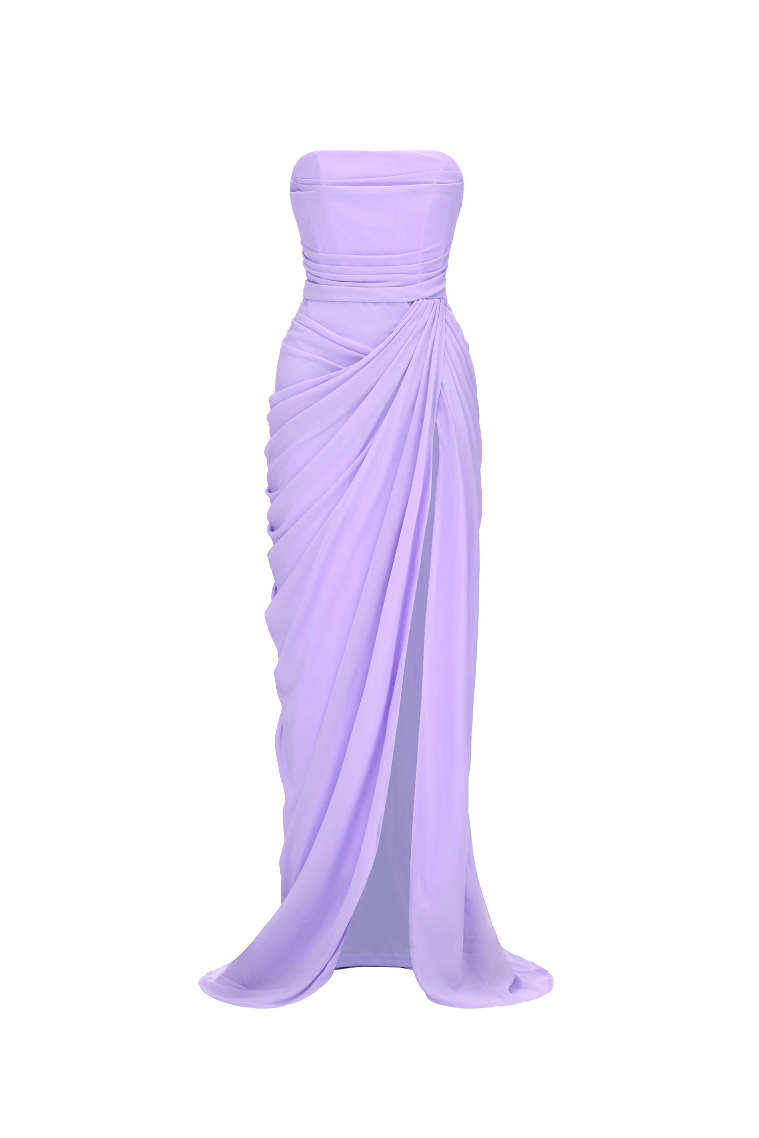 Tazeda Elegant Contour Strapless Ruched Mesh Purple Maxi Dress