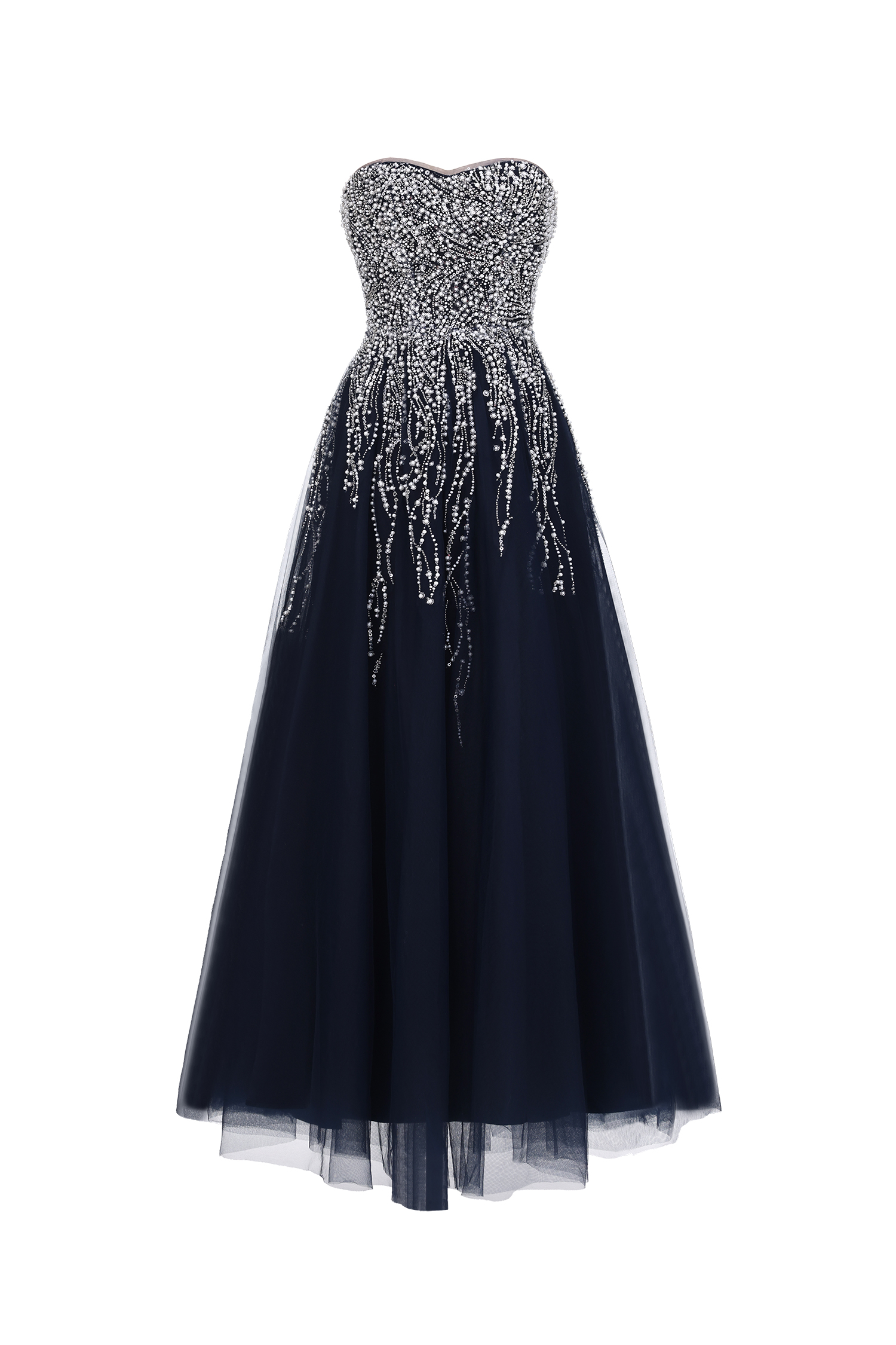 Soloma Glamorous Flowy Strapless Embellished Tulle Maxi Dress