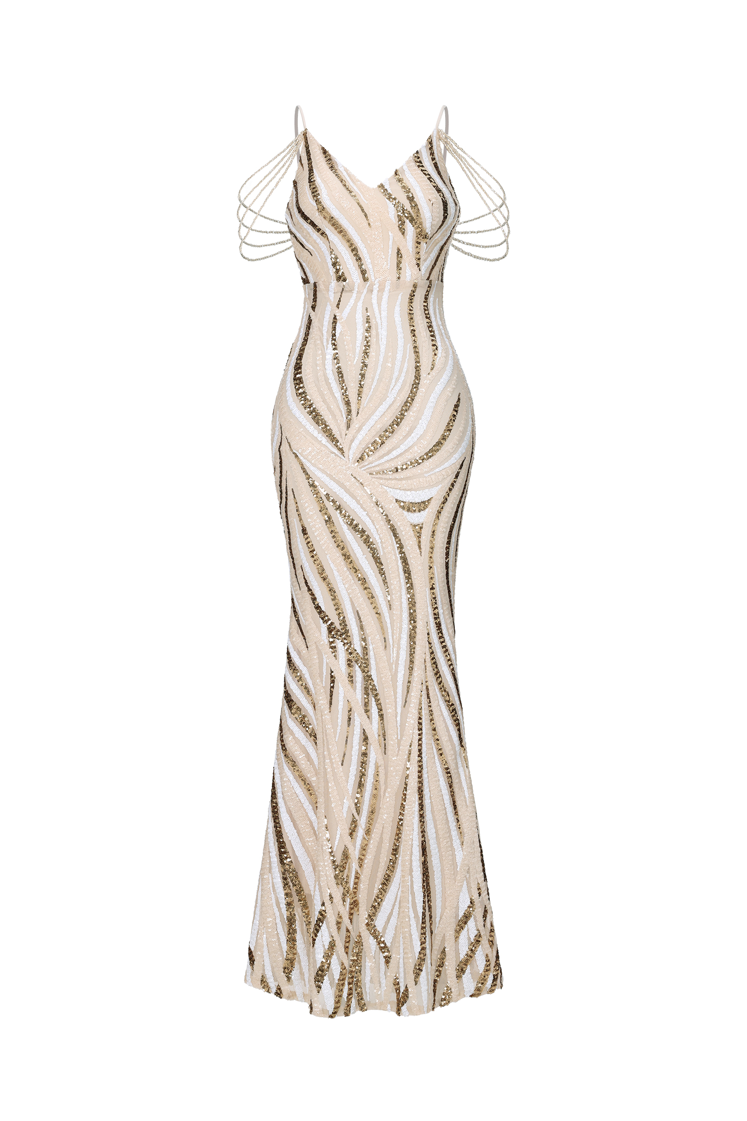 Gemma Chic Contour V Neck Sequin Stripe Maxi Dress