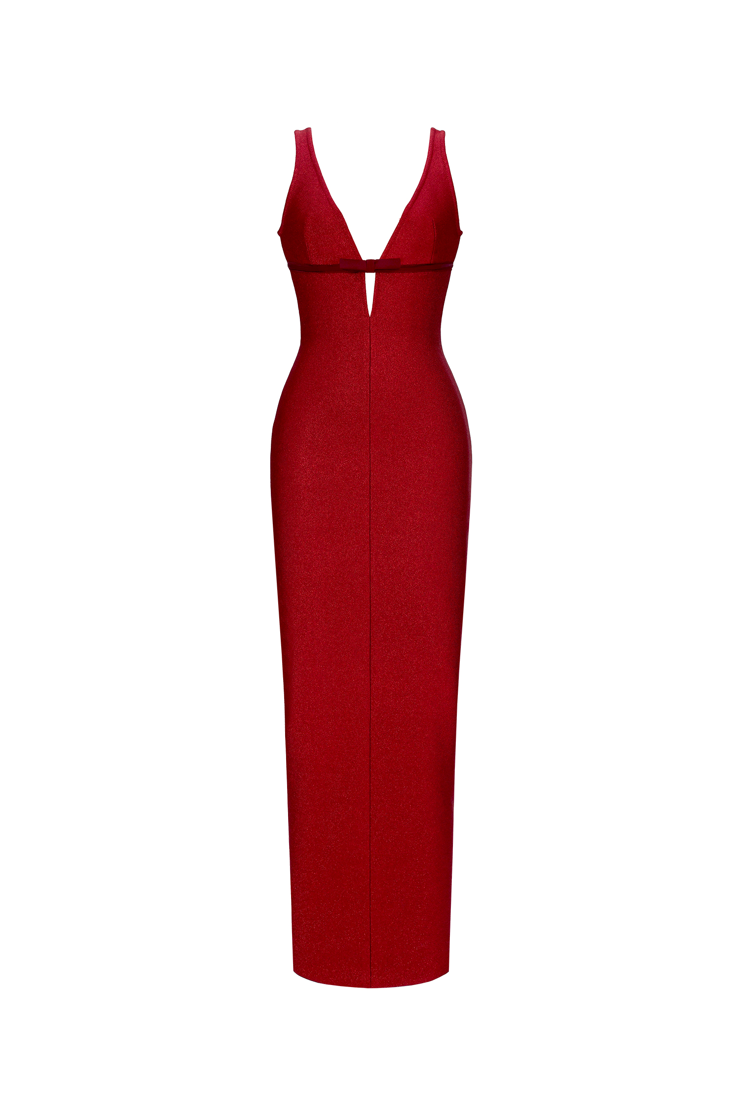 Molao Elegant Contour Sleeveless Deep V Bow Embellished Midi Bandage Dress