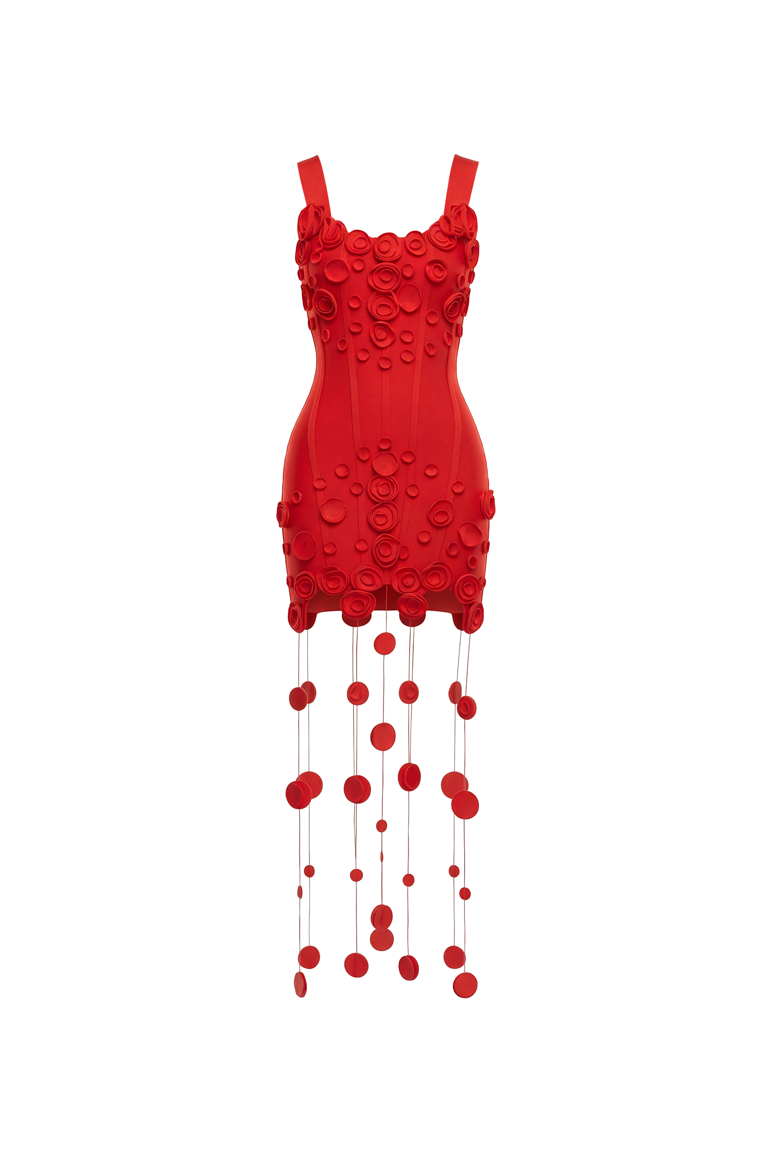 Jacova Chic Contour Wide Strap Floral Tassel Bodycon Bandage Mini Dress
