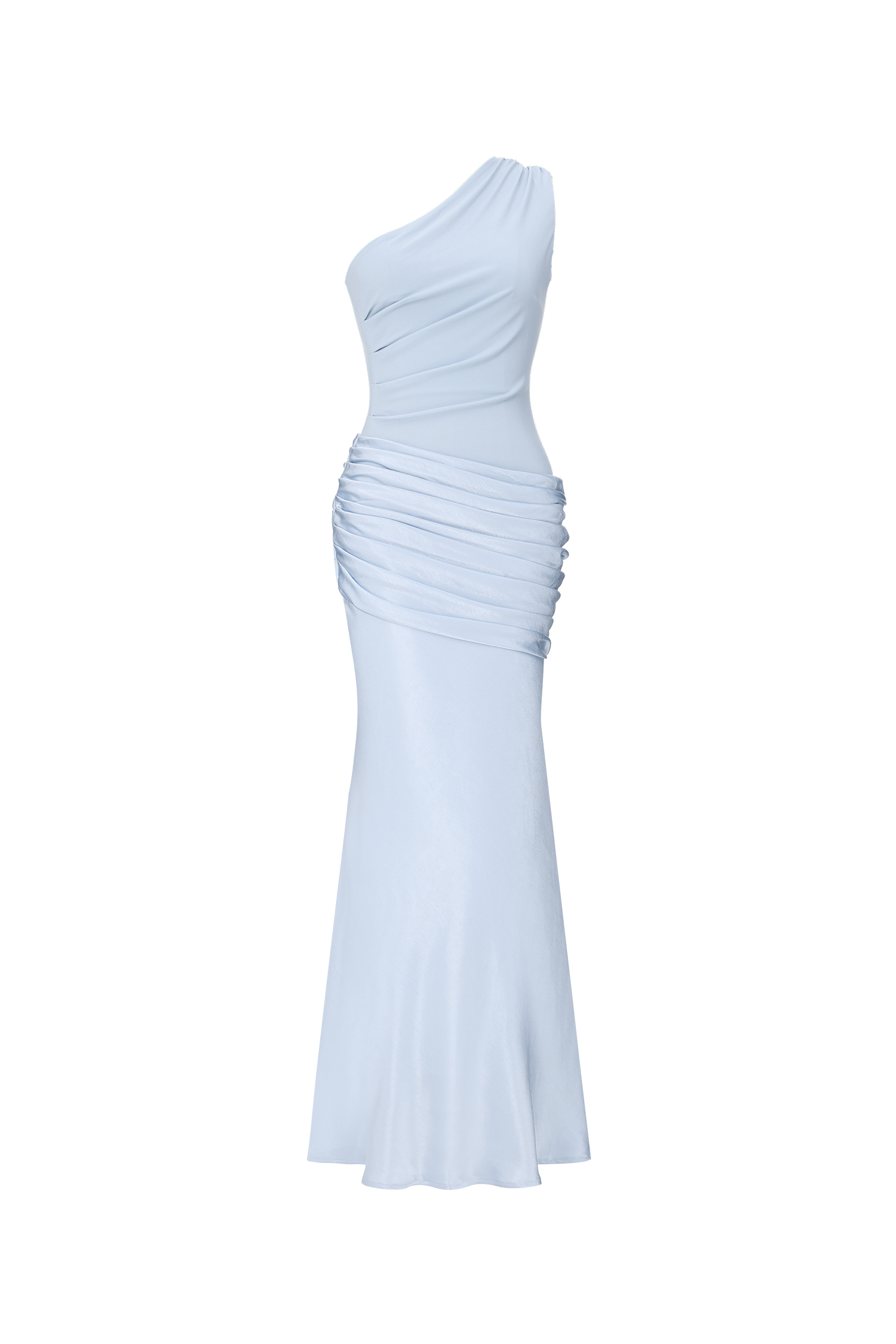 Ogani Elegant Contour One Shoulder Pleated Satin Maxi Dress