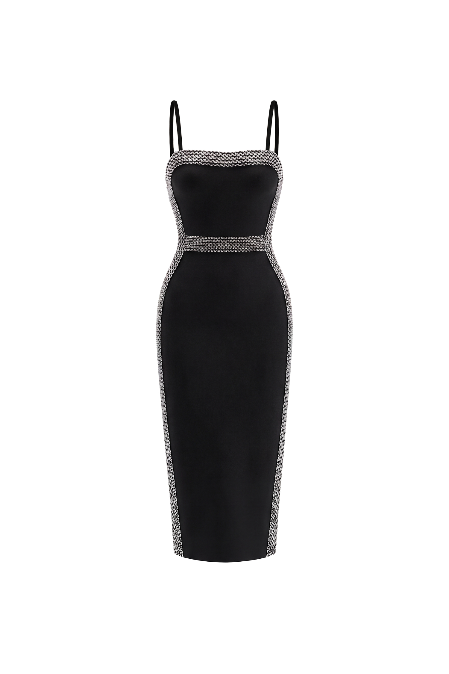 Lestie Minimalist Contour Straight Neck Gold Woven Bandage Midi Dress