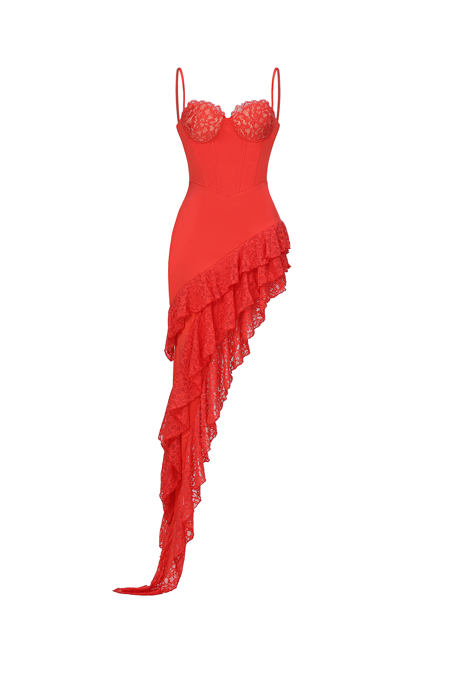 Eweny Vacation Asymmetrical Lace Ruffle Maxi Dress
