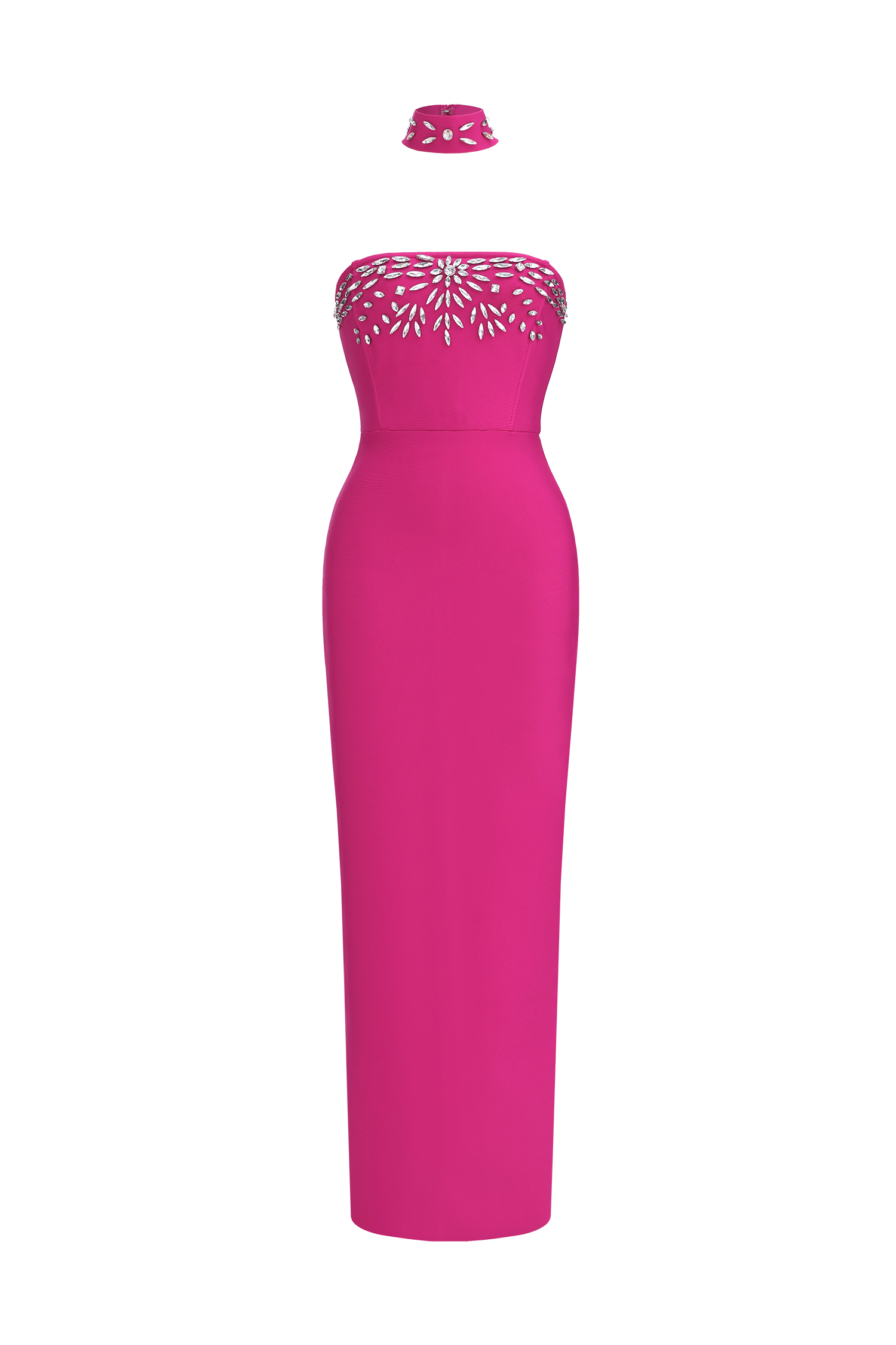 Emilee Luxury Contour Choker Rhinestone Bandage Maxi Dress