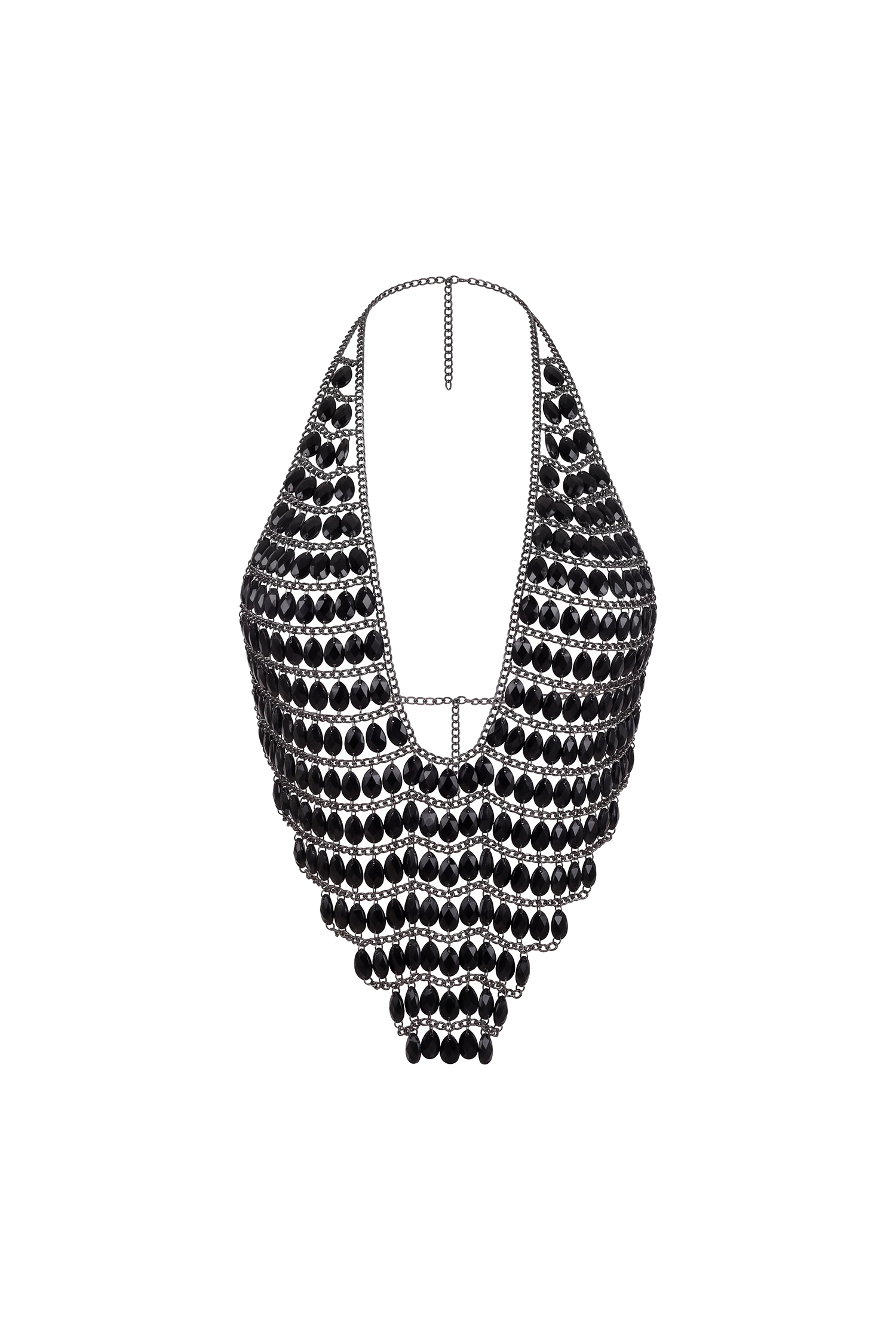 Samantha Edgy Crystal Halter Deep V Body Chain Top