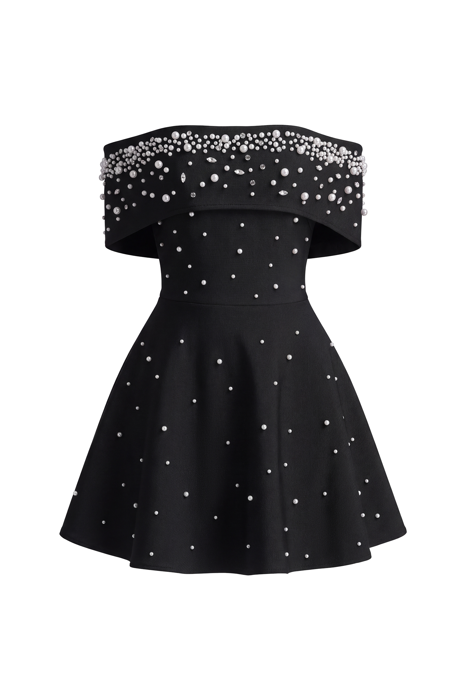 Kawayi Elegant Fitted Off Shoulder Pearl A-line Mini Bandage Dress