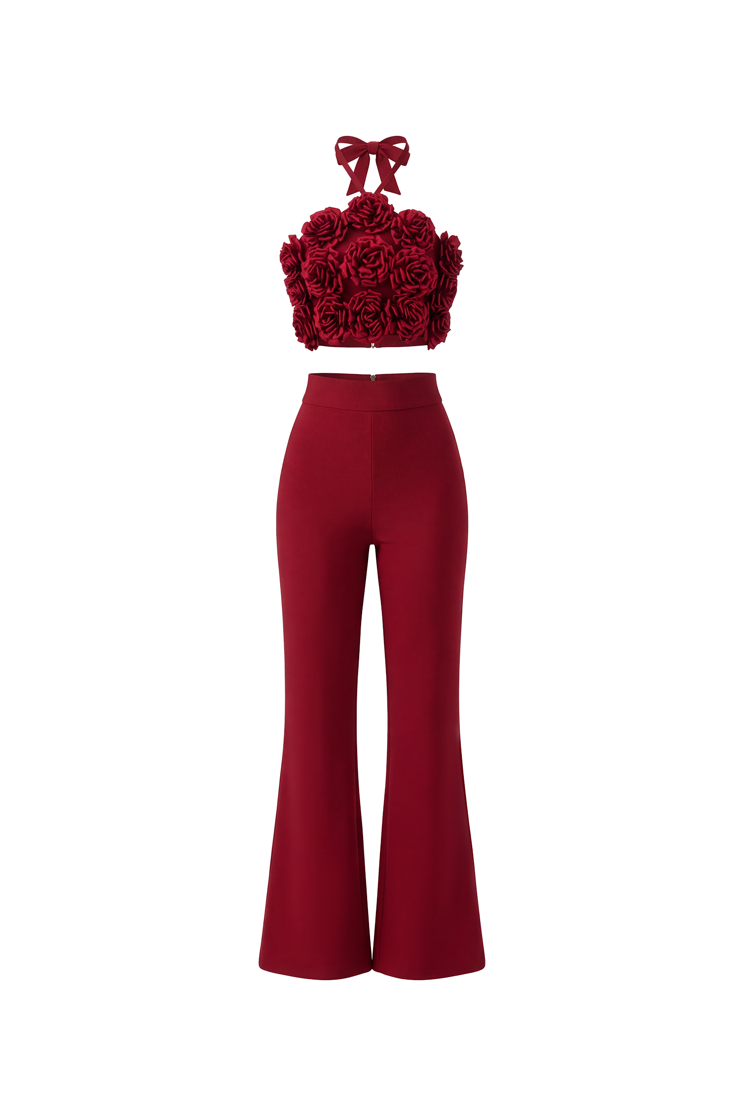 Ferean Stylish Halter Floral Mini Top And Slim Bandage Pants Two-Piece Set