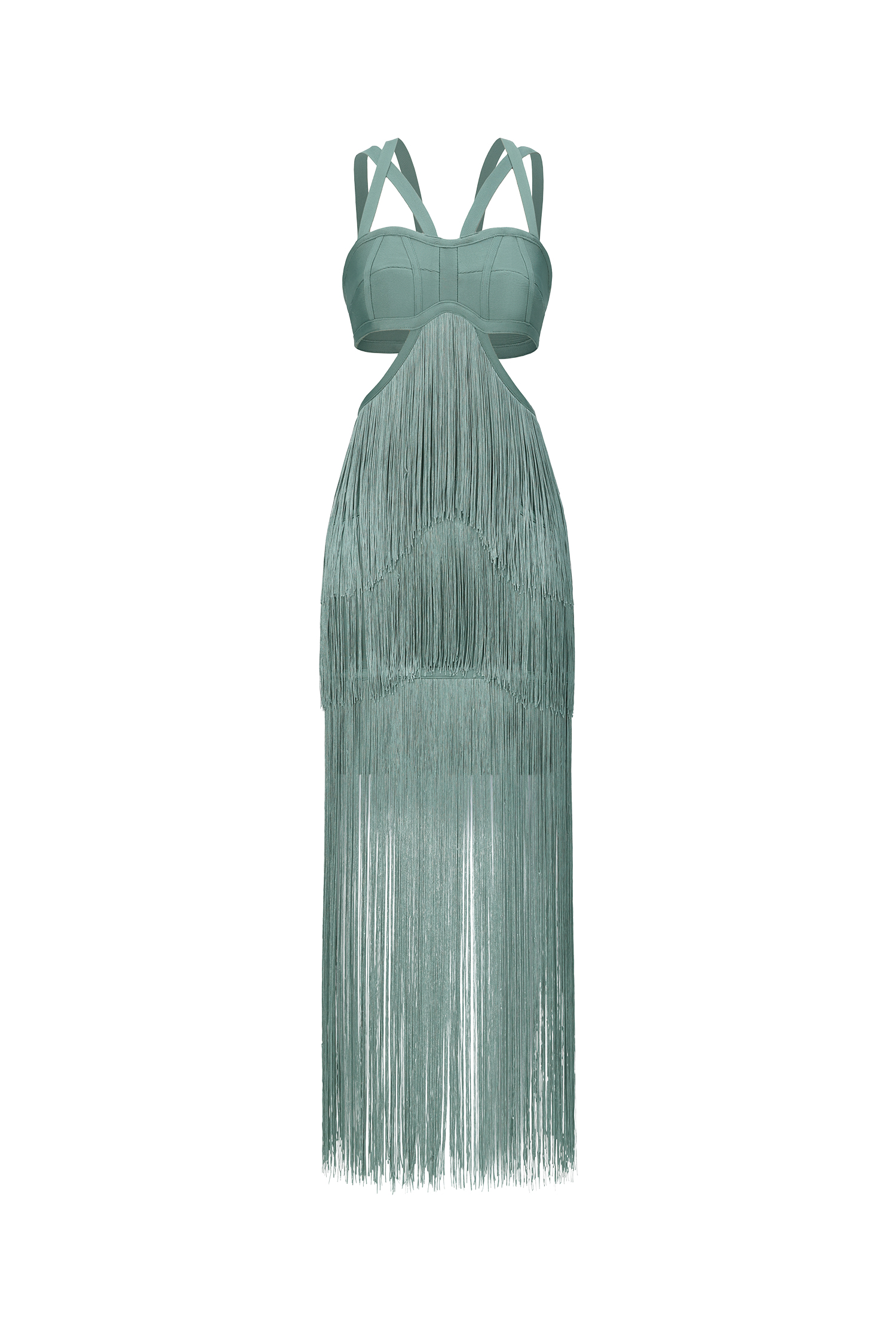 Josie Vintage Sleeveless Cut Out Tassel Bandage Midi Dress
