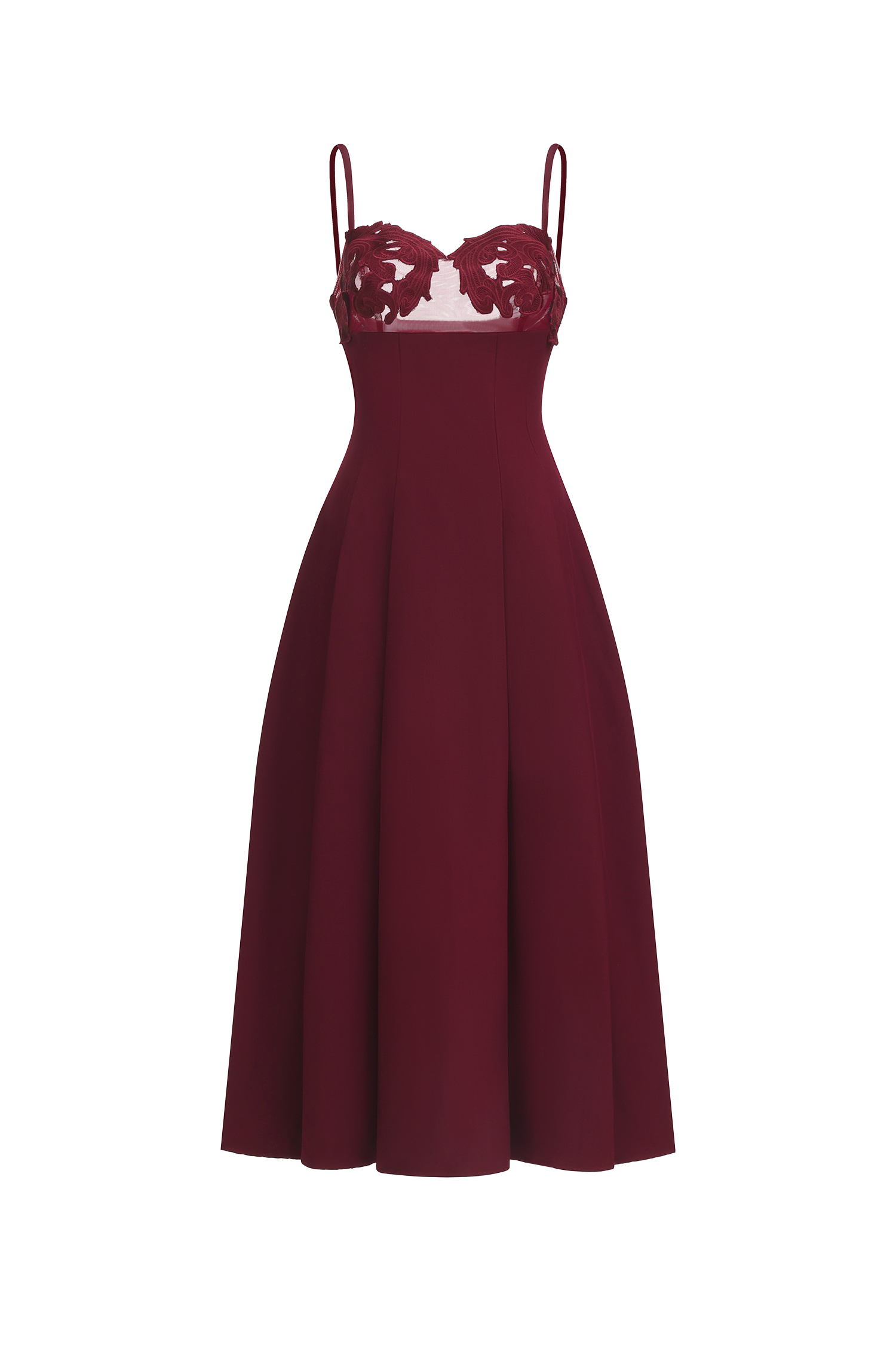 Yvan Elegant Cinched-Waist Spaghetti Strap Embroidered A-Line Maxi Dress