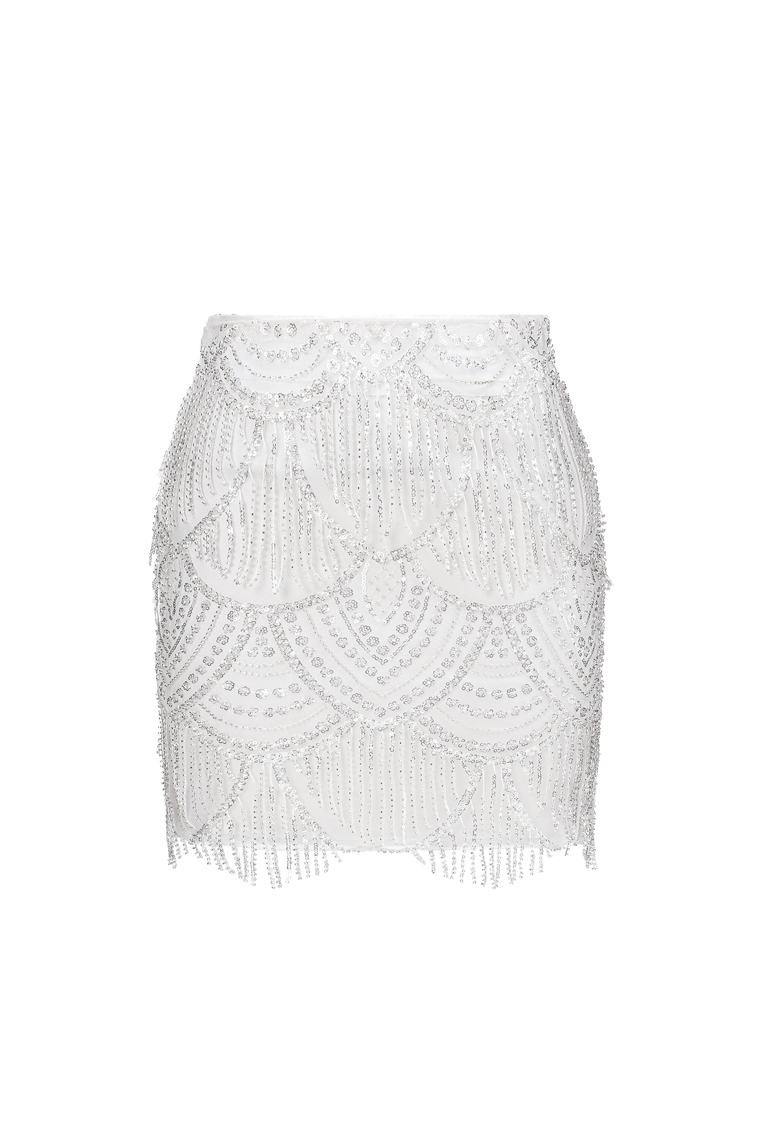 Eirene Glamorous Contour Sequin Embroidery Tassel Bodycon Mini Skirt