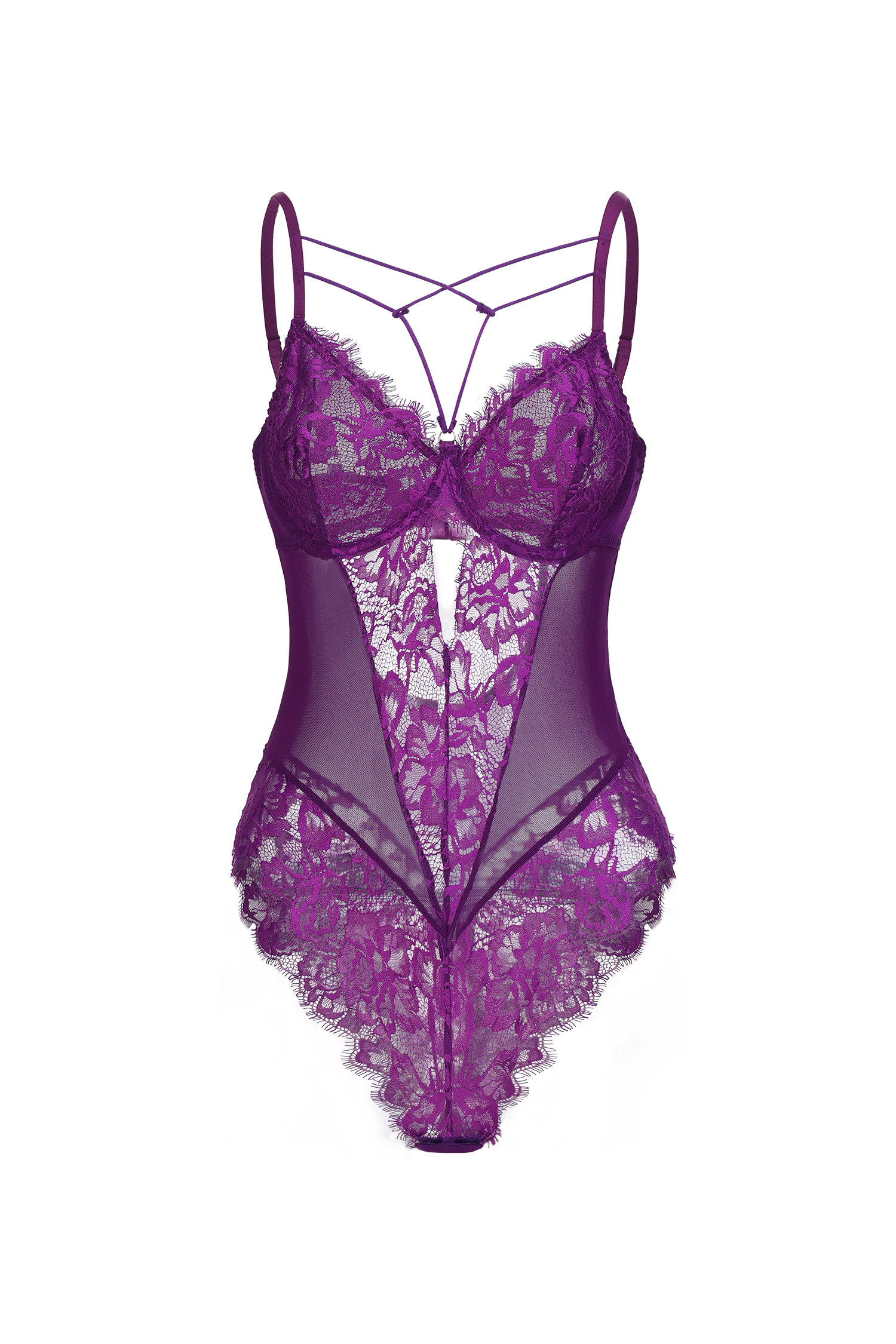 Tancy Sexy Slim Spaghetti Strap Sheer Lace Base Layer Bodysuit