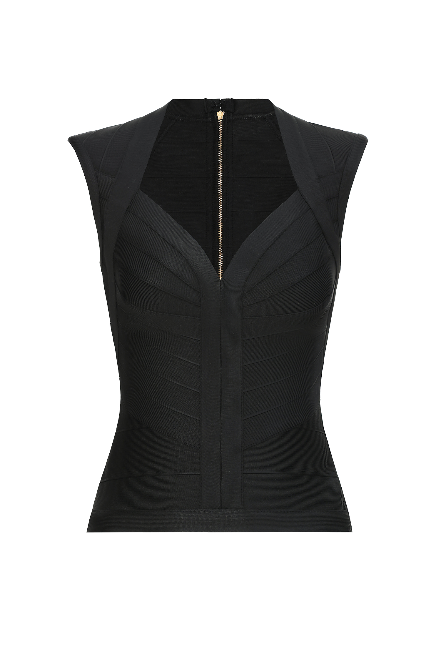 Eila Minimalist Contour V-Neck Sleeveless Black Bandage Top