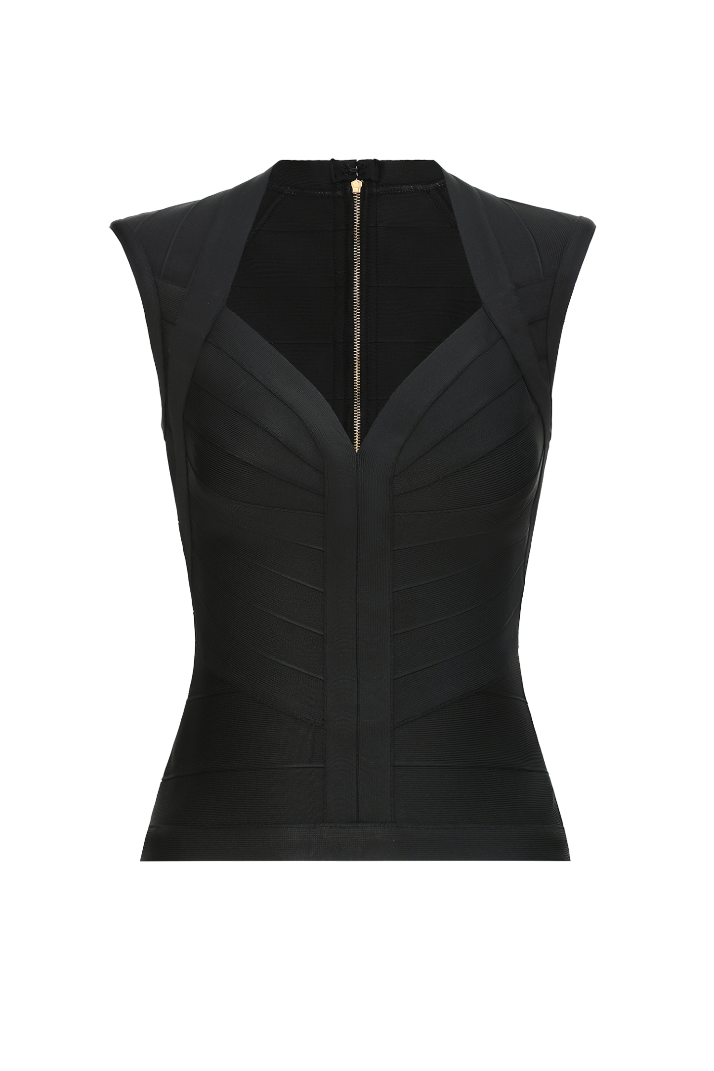 Eila Minimalist Contour V-Neck Sleeveless Black Bandage Top