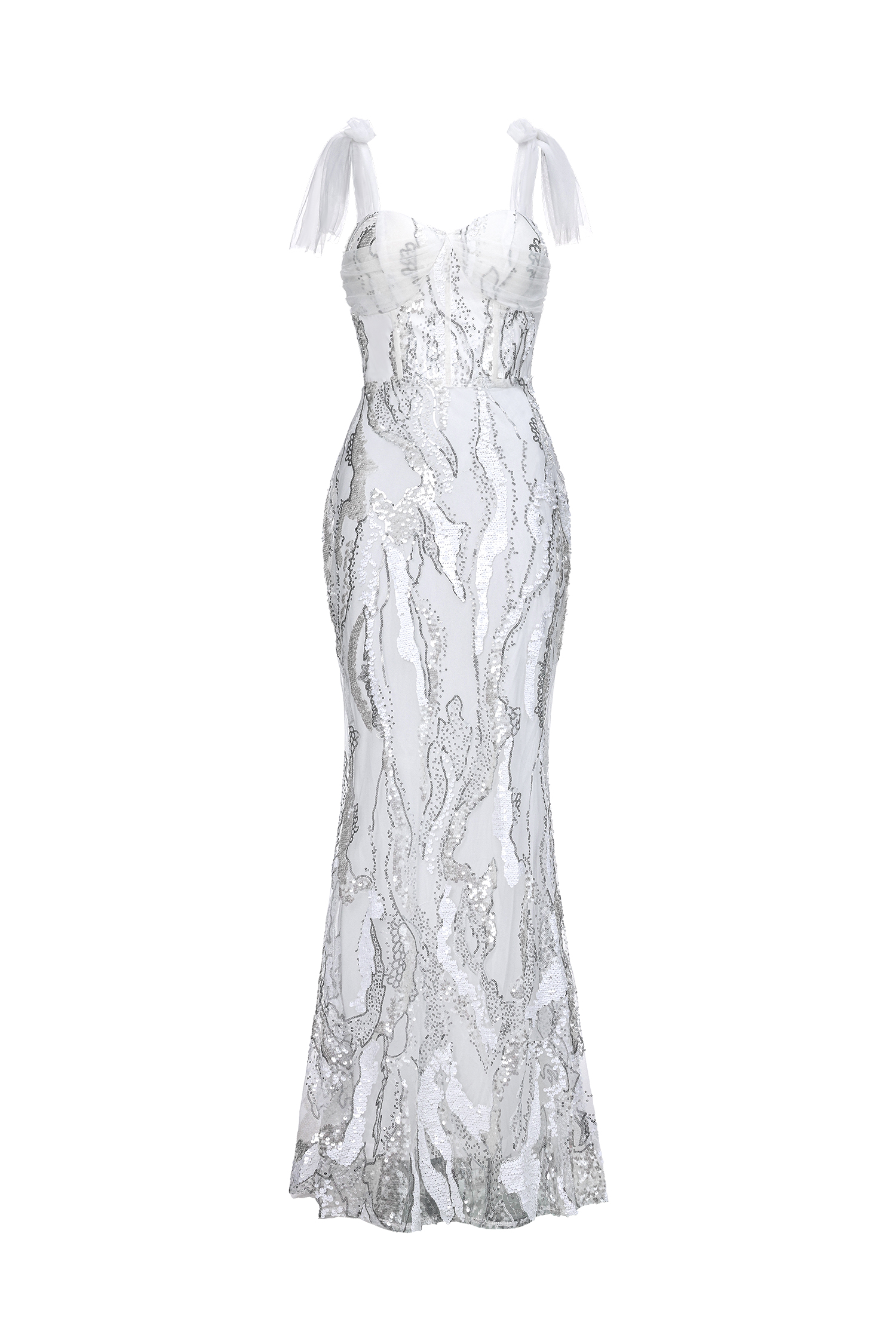 Sophie Elegant Thin Strap Bow Sequin Maxi Dress