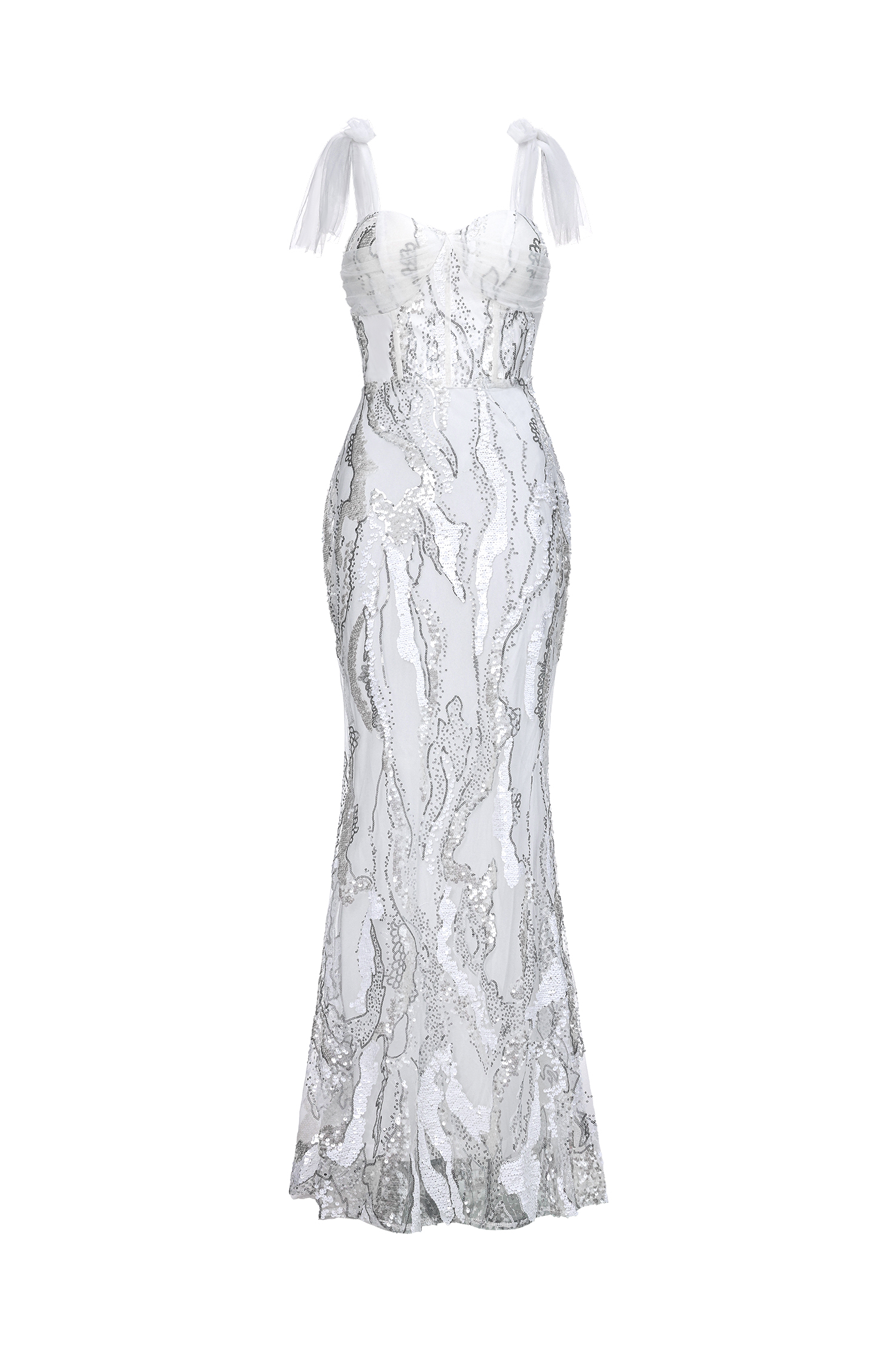 Sophie Elegant Thin Strap Bow Sequin Maxi Dress