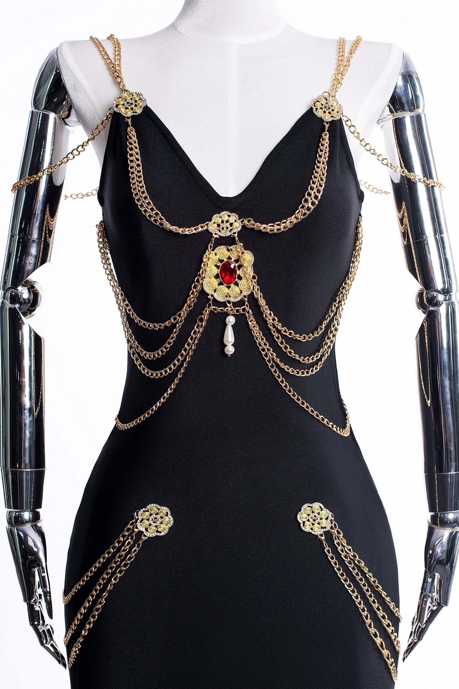 Metal Embellishment Retro Party Dress - Black