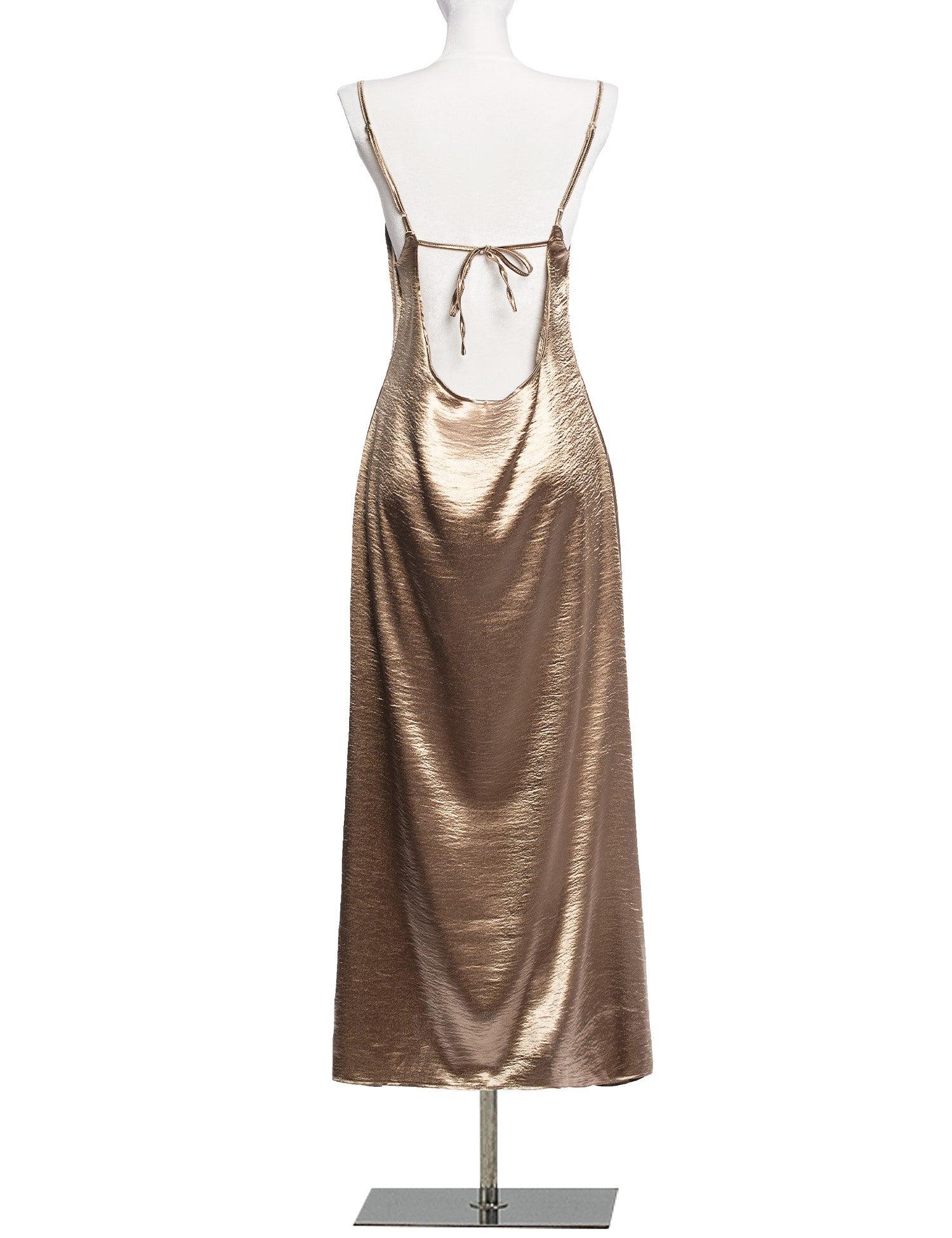 Metallic Gold Satin Party Dress - Bellabarnett