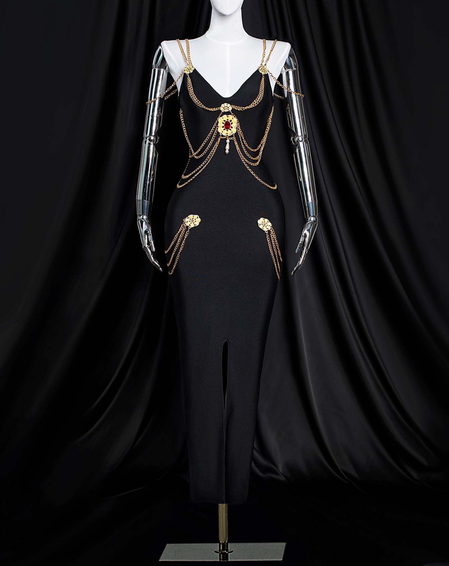 Metal Embellishment Retro Party Dress - Black