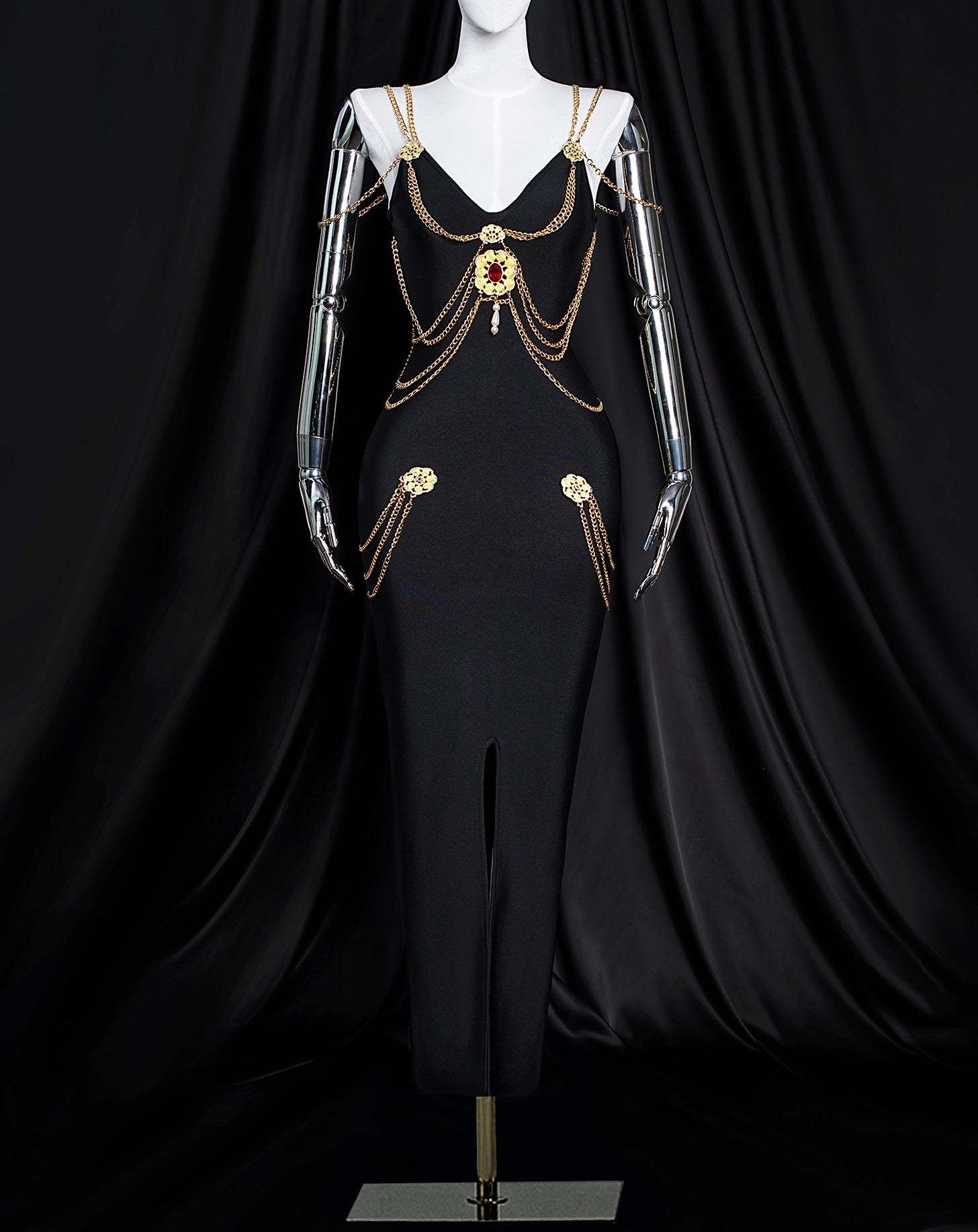 Metal Embellishment Retro Party Dress - Black