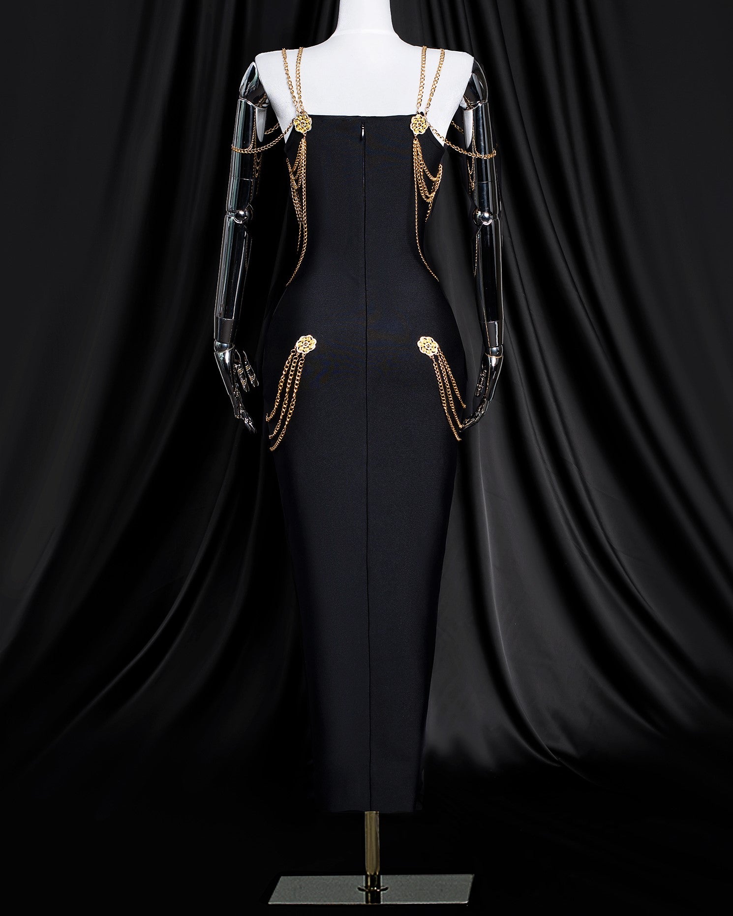 Metal Embellishment Retro Party Dress - Black