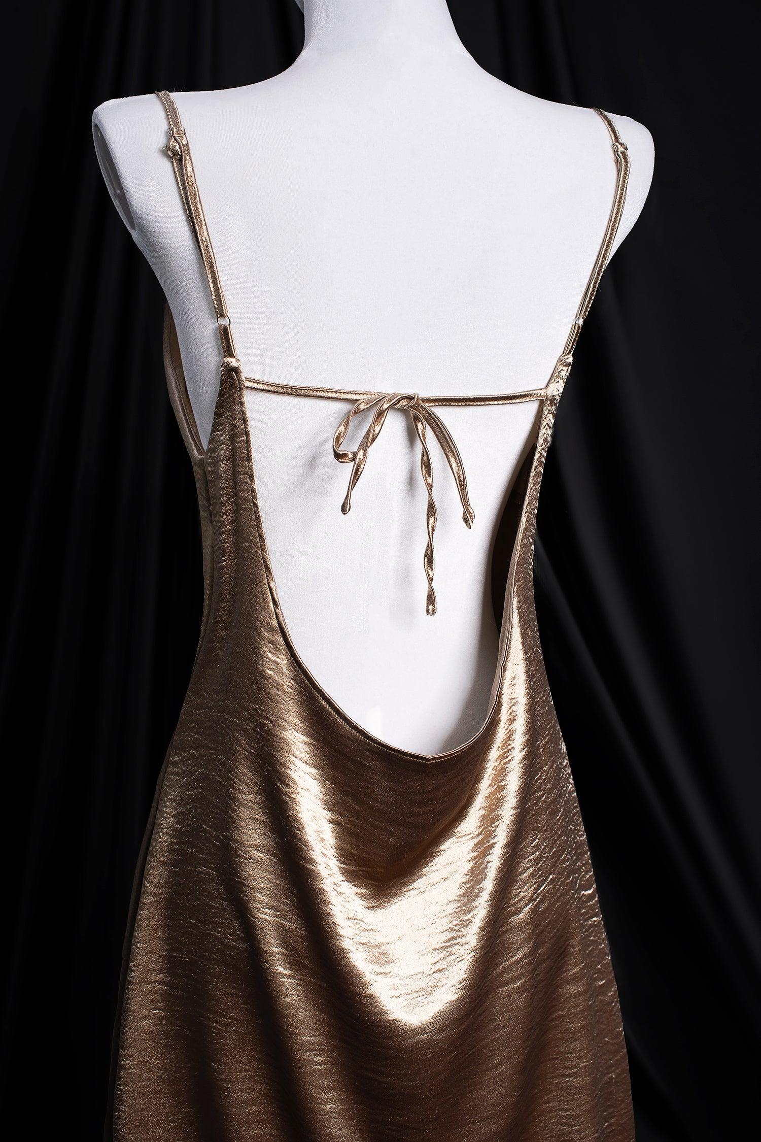 Metallic Gold Satin Party Dress - Bellabarnett
