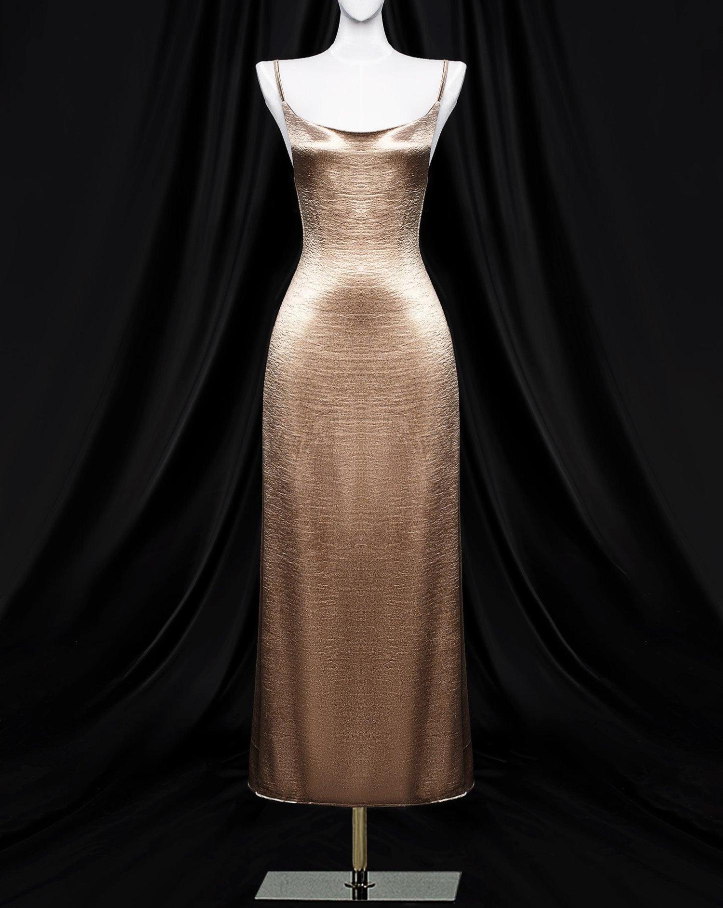 Metallic Gold Satin Party Dress - Bellabarnett