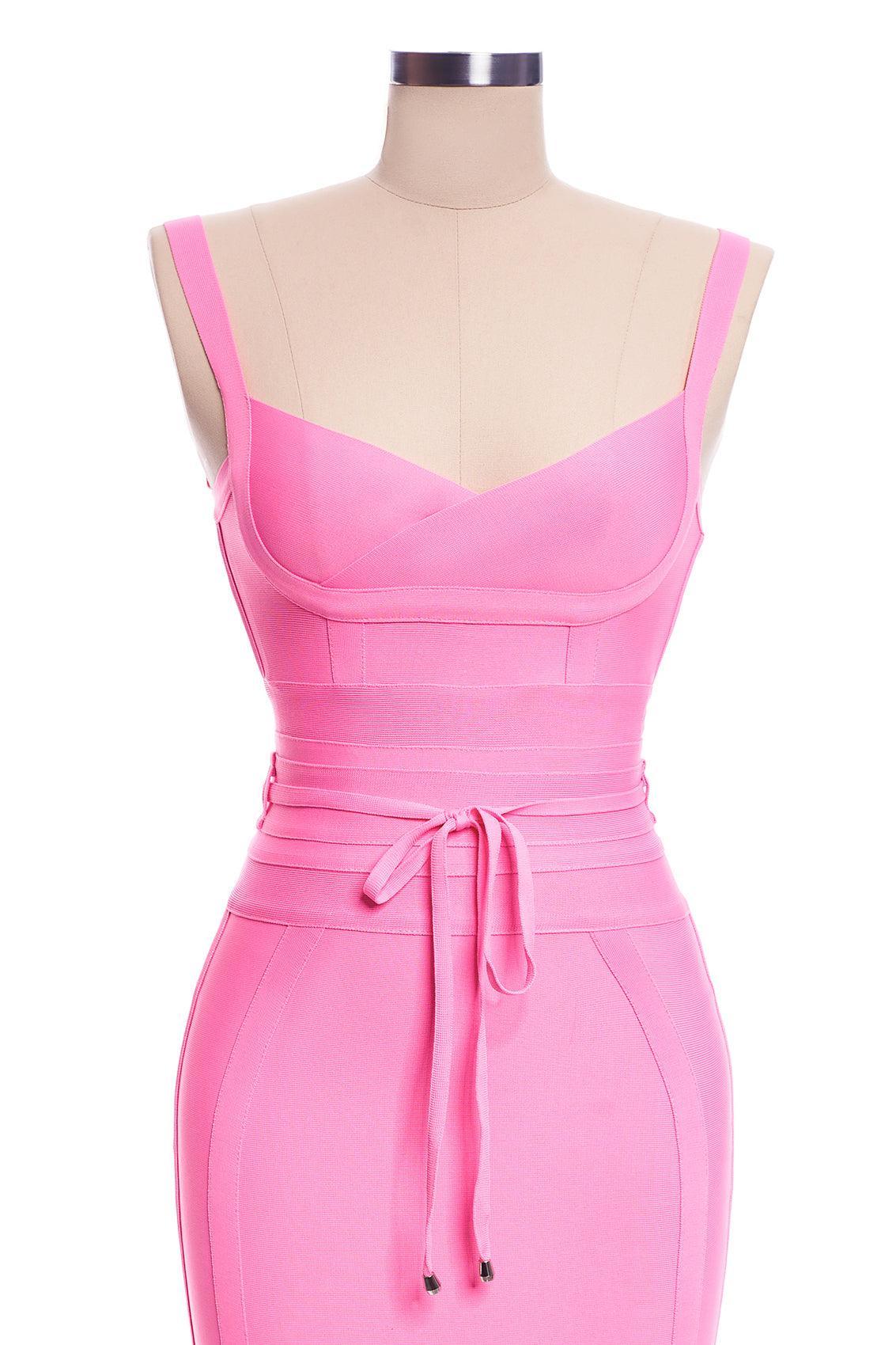 Strap Belt Sashes Bandage Bodycon Dress - Pink - Bellabarnett