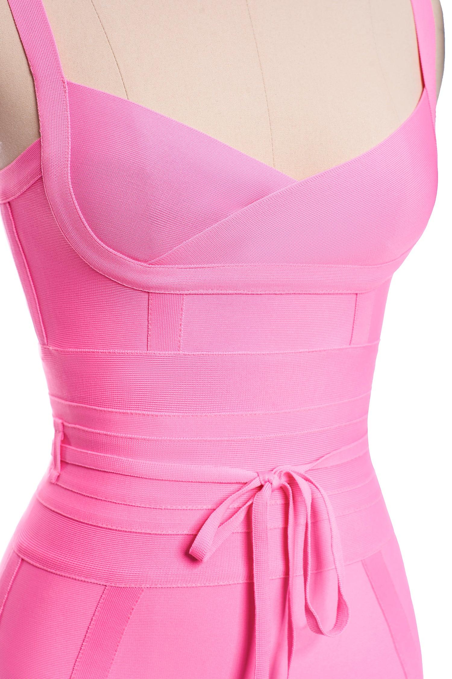 Strap Belt Sashes Bandage Bodycon Dress - Pink - Bellabarnett