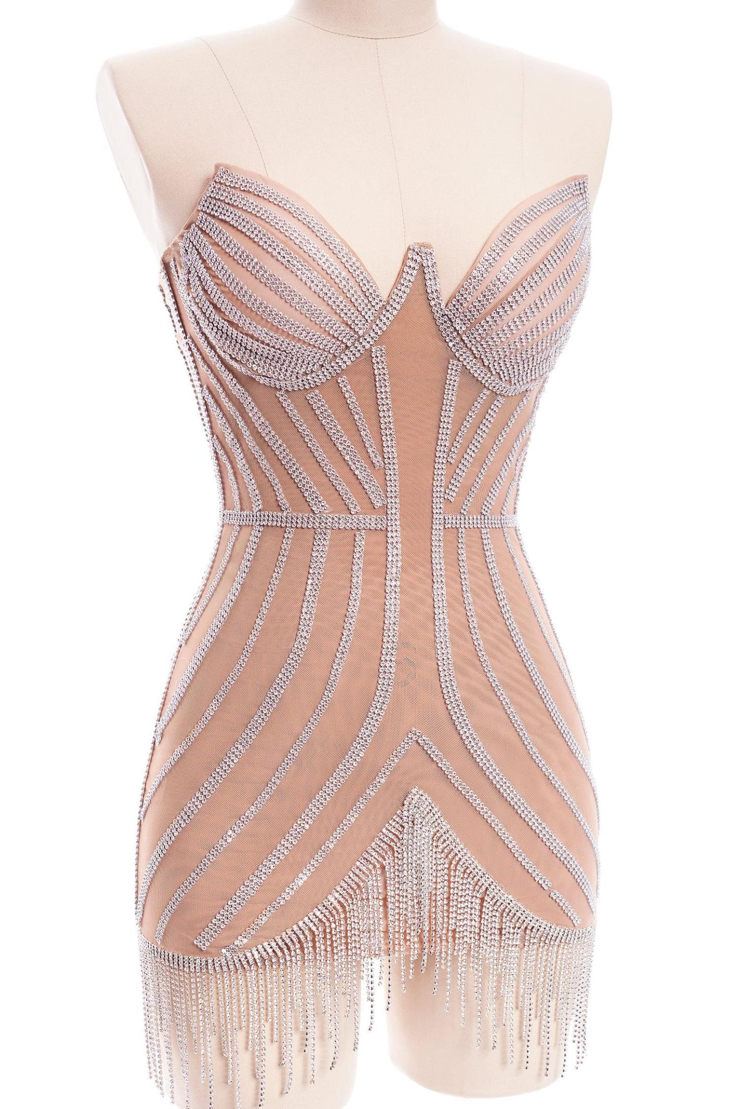 Rhinestone Fringe Mini Corset Dress - Bellabarnett