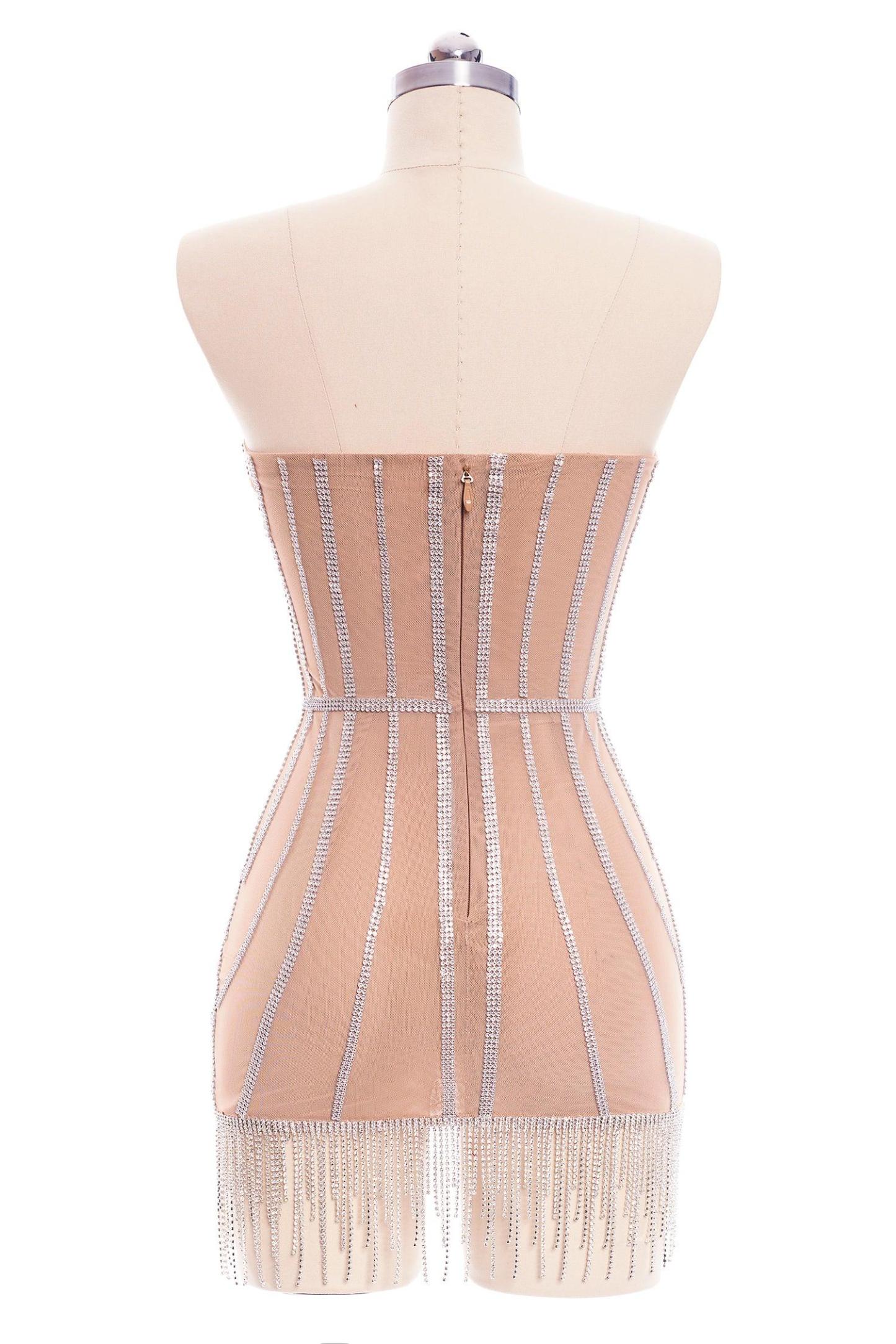 Rhinestone Fringe Mini Corset Dress - Bellabarnett