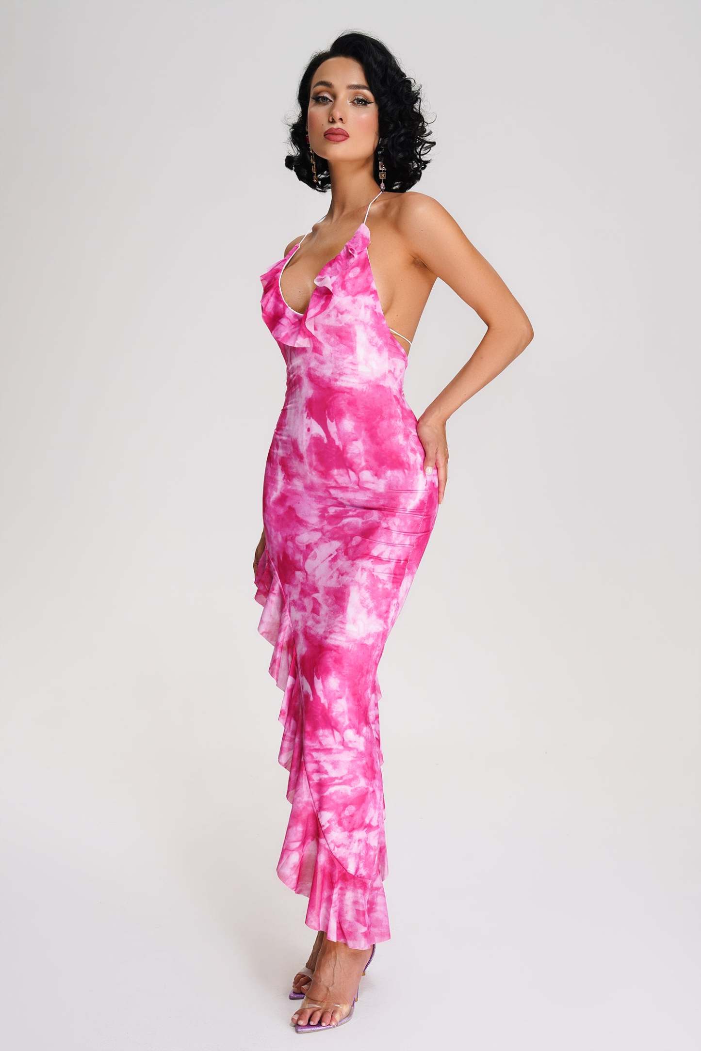 Moda Halter Printed Slit Midi Dress