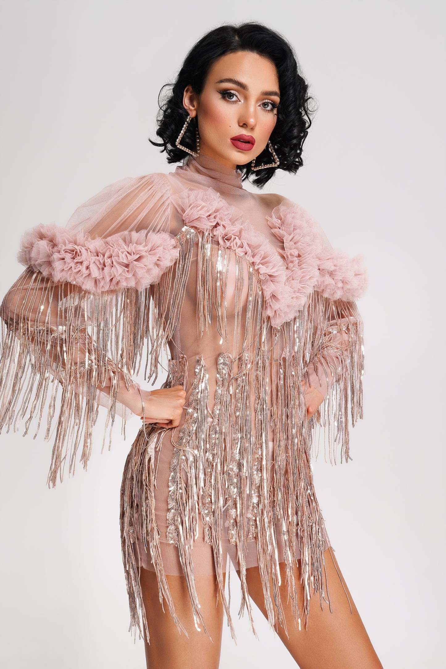 Rei Tassel Mesh Mini Dress - Pink