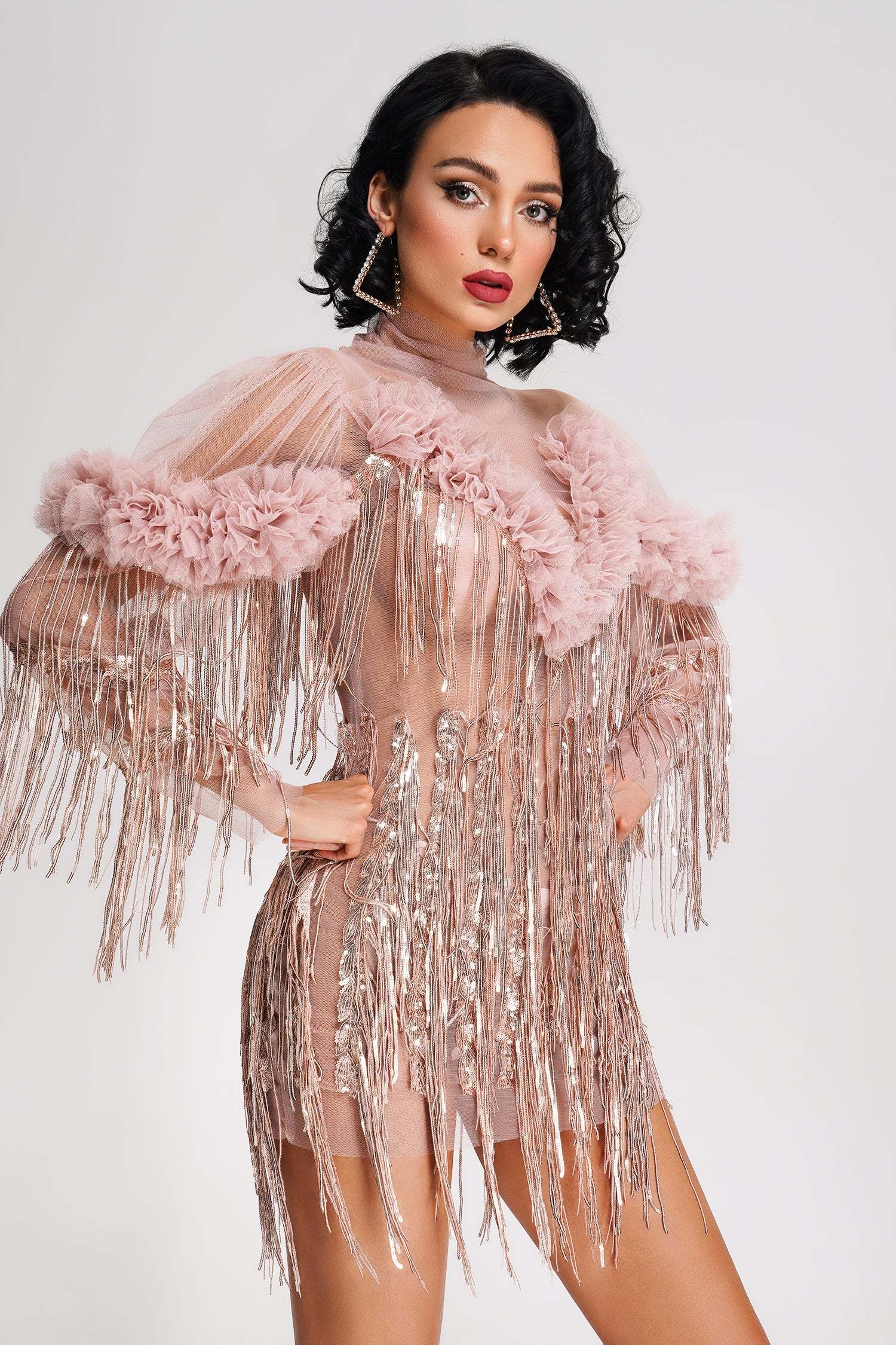 Rei Tassel Mesh Mini Dress - Pink