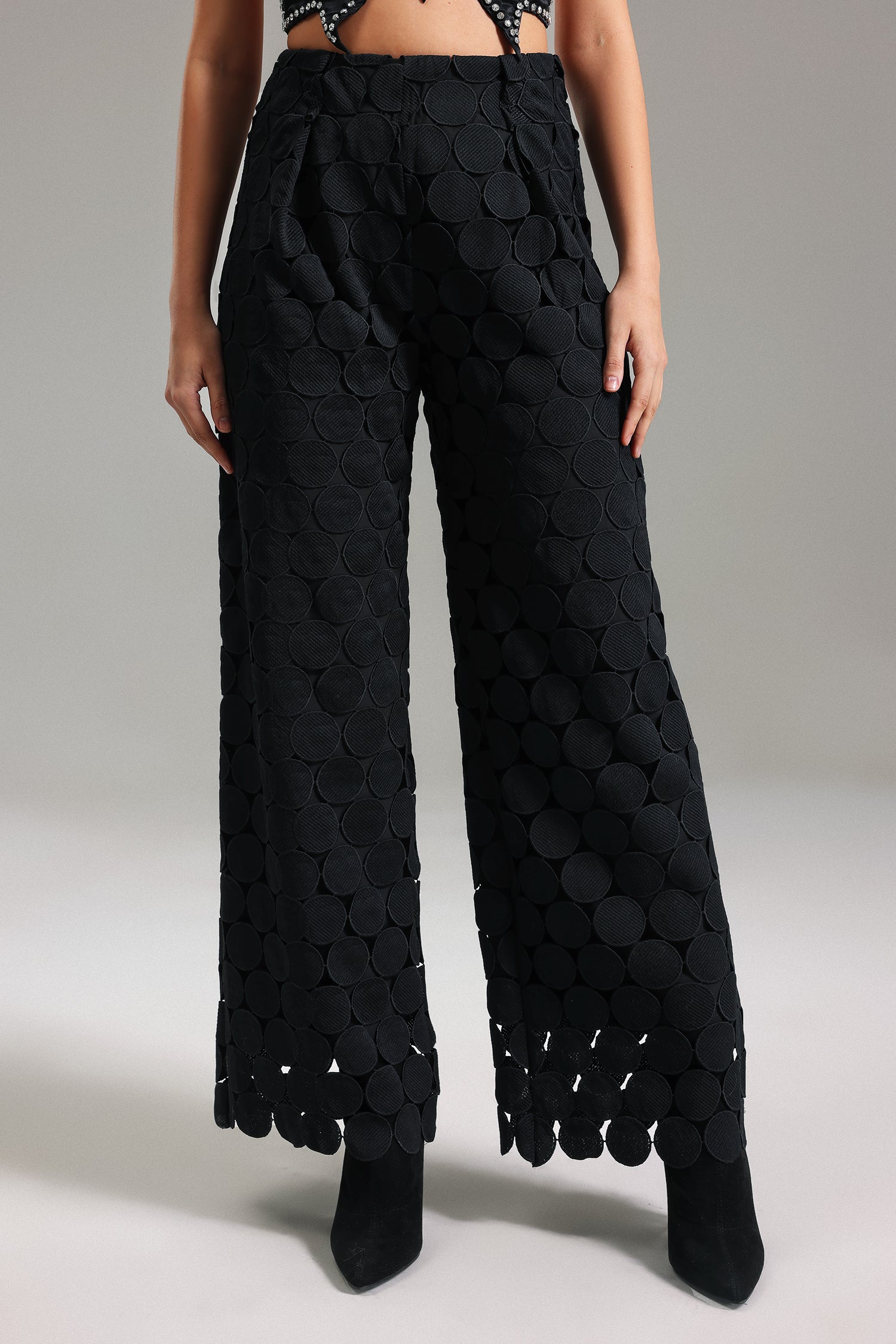 Denny Dots Cutout Pants - Black