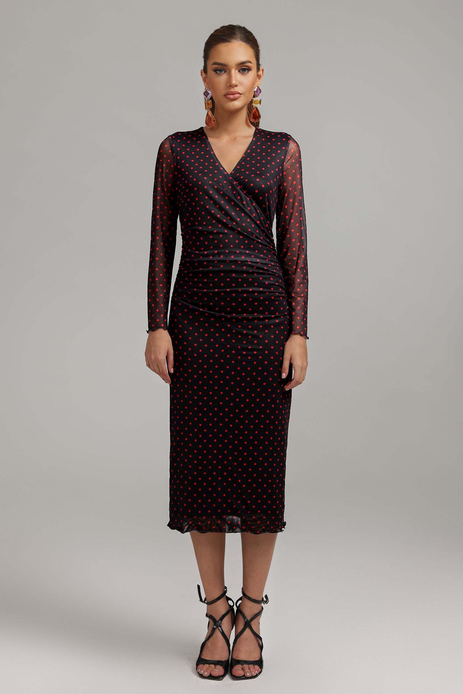 Dodou Ploka Dot Printed Mesh Dress