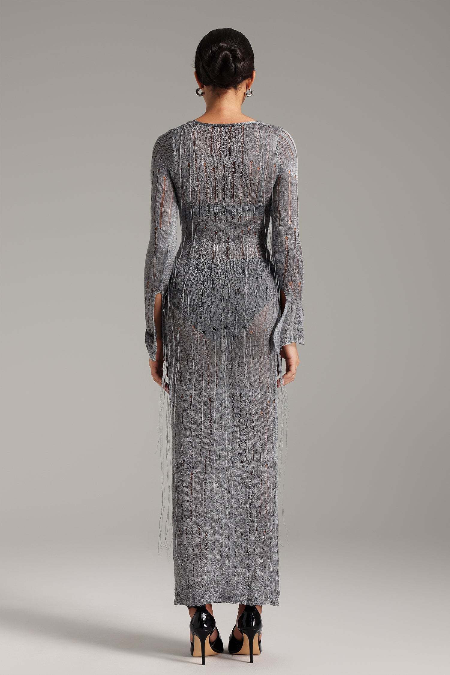 Donna Hollow Out Knitted Dress
